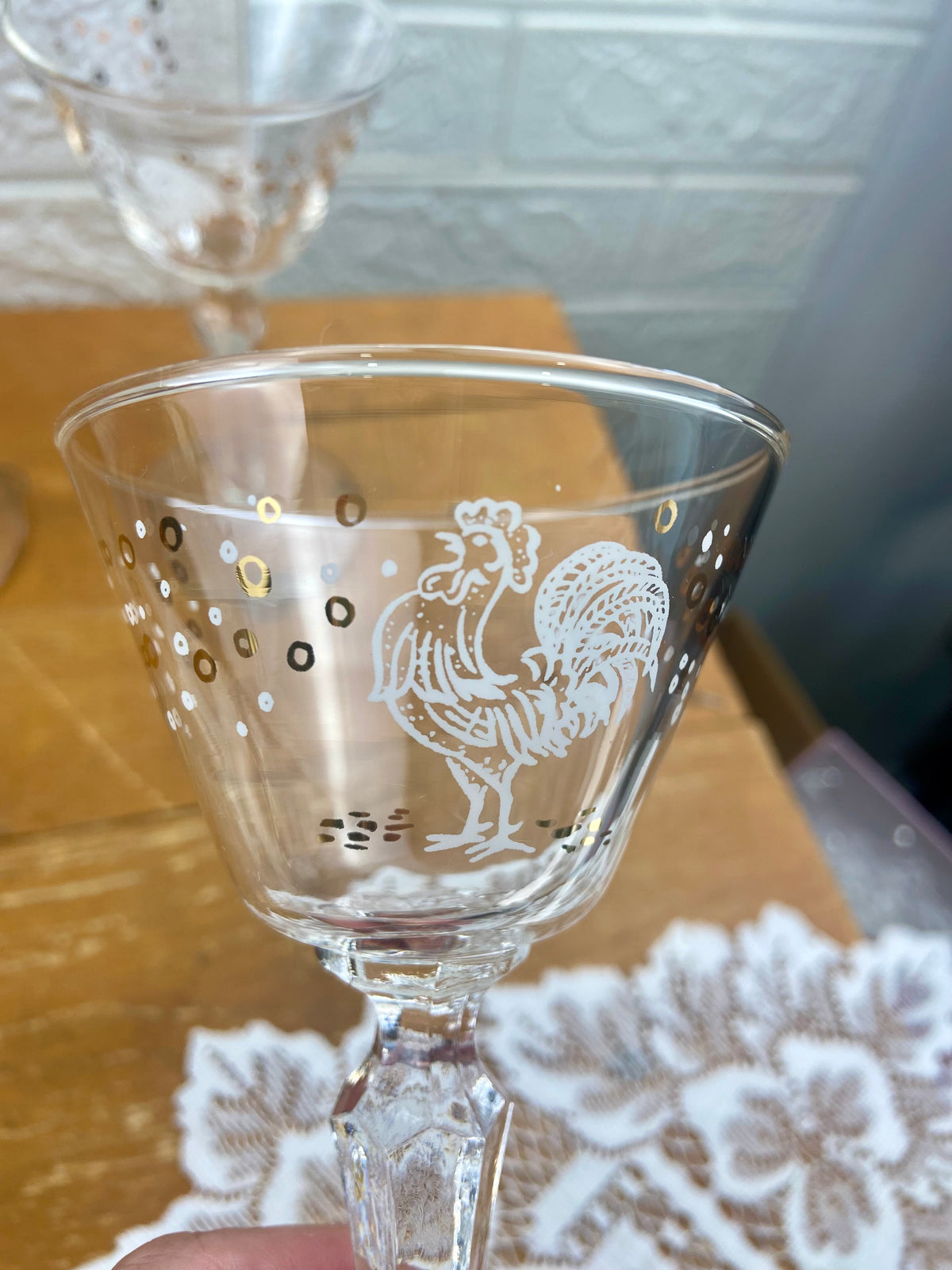 Set of 3 x ‘Chanticleer’ Rooster Cocktail Glasses by Libbey Glass Co.