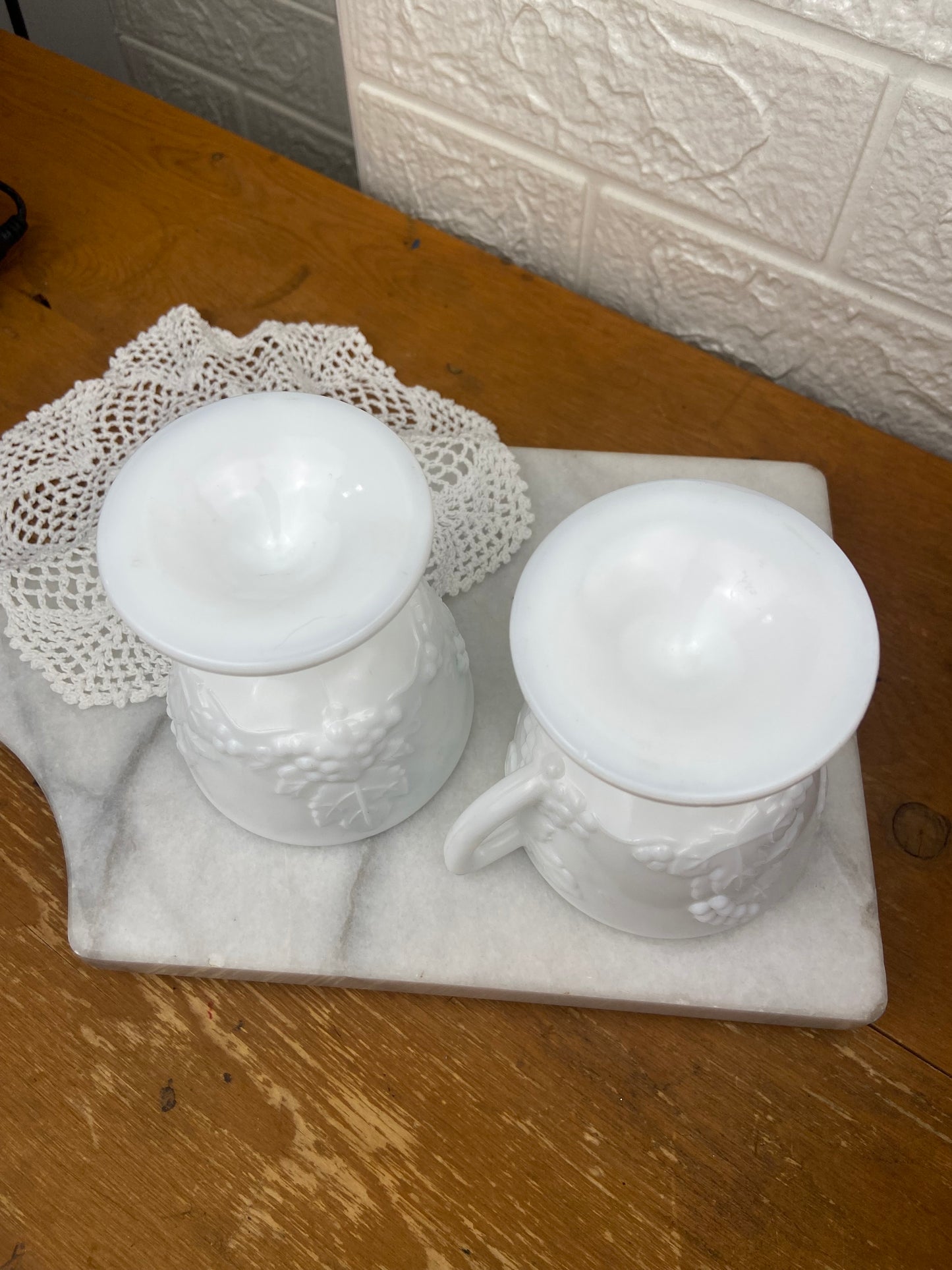Milk Glass Open Sugar Bowl and Creamer