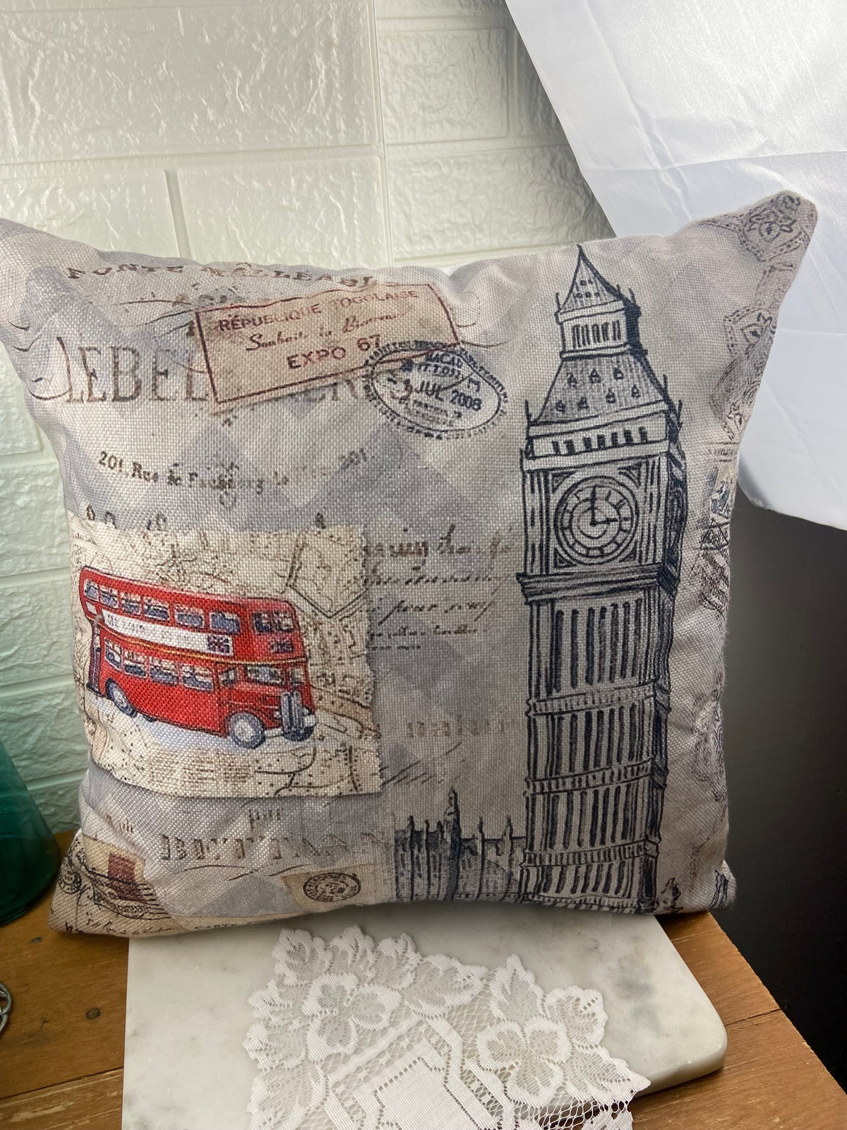 Whimsical Travel-Themed Cushion Cover with 18” x 18” Cushion