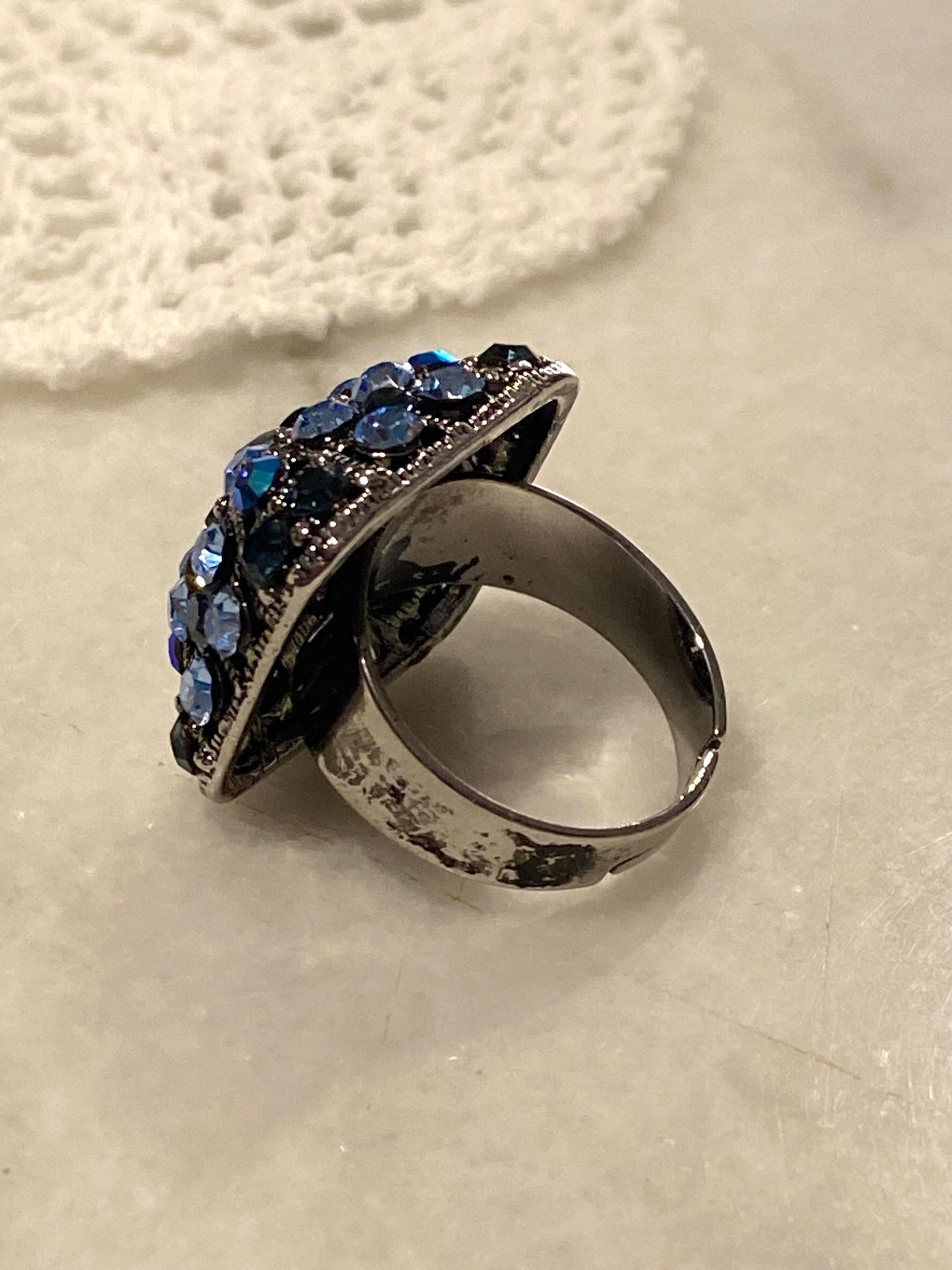 Sparkly Adjustable Ring with Blue Rhinestones
