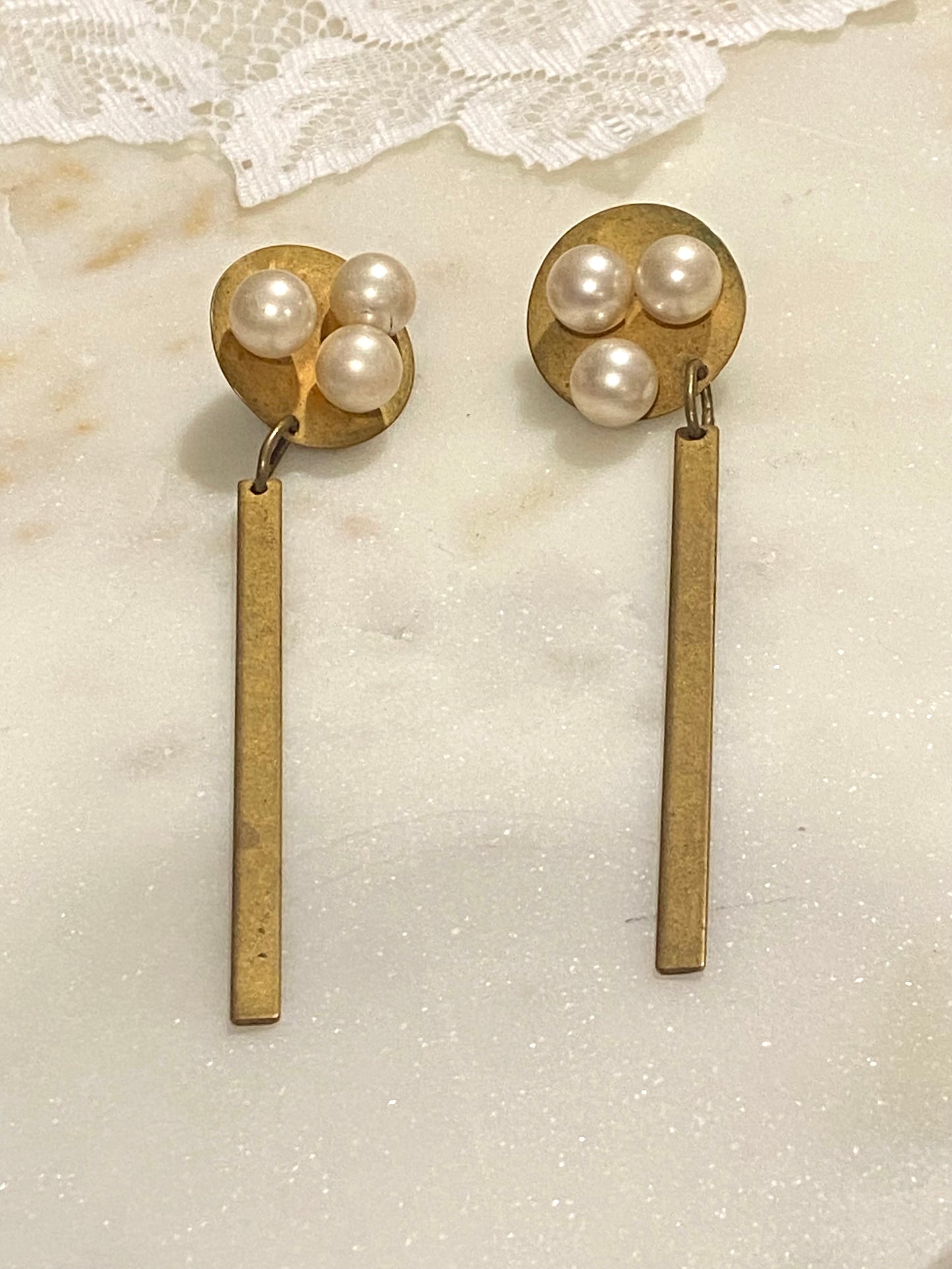 Brass Earrings with Pearls by Martha Sturdy