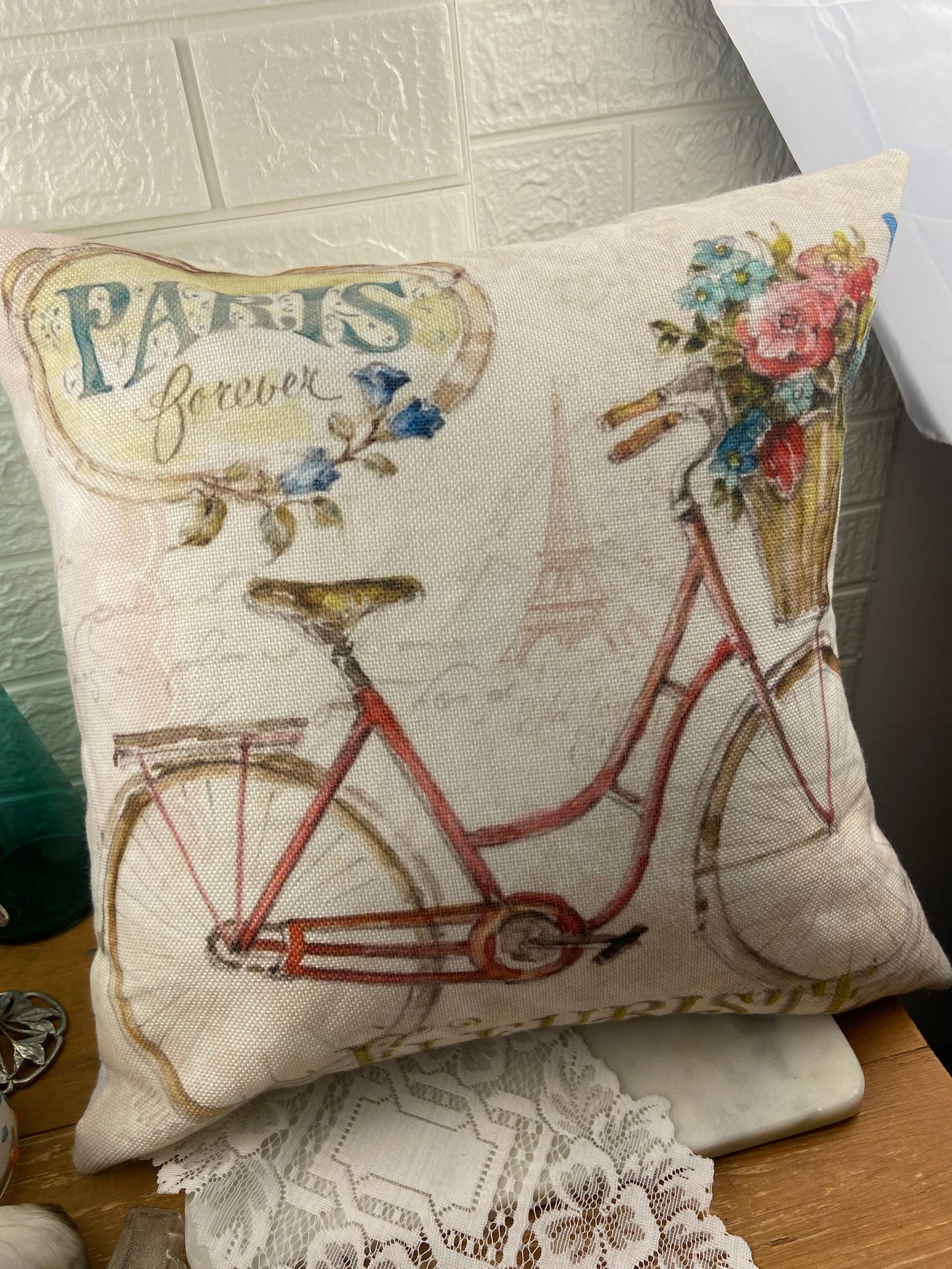 Whimsical Travel-Themed Cushion Cover with 18” x 18” Cushion