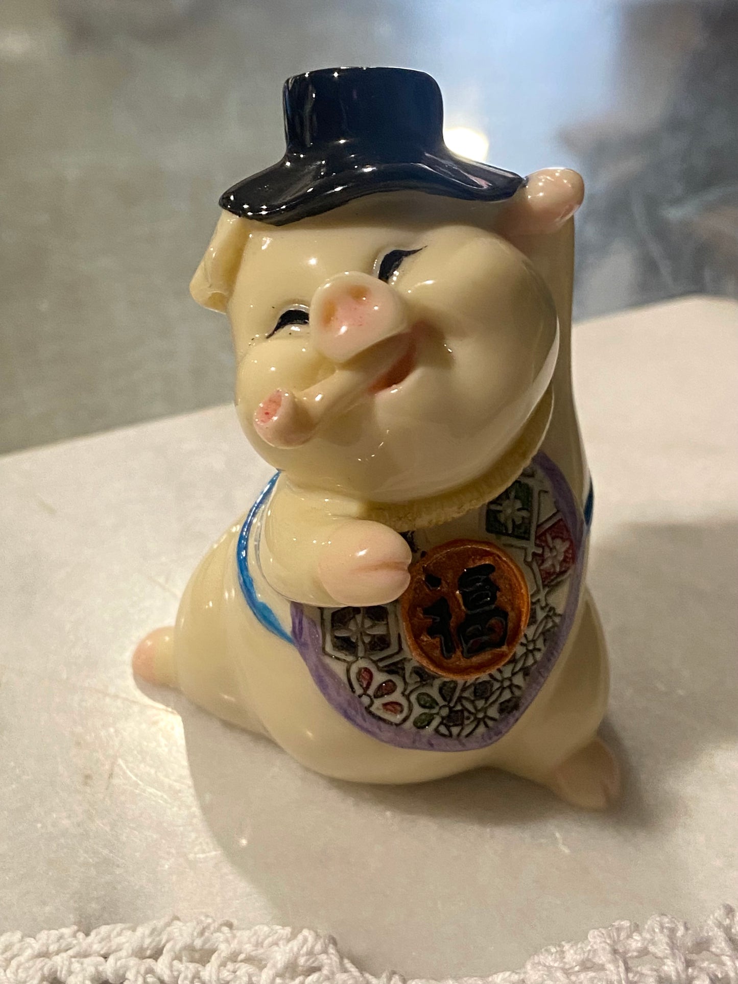 Porcelain Happy Pig in Hat