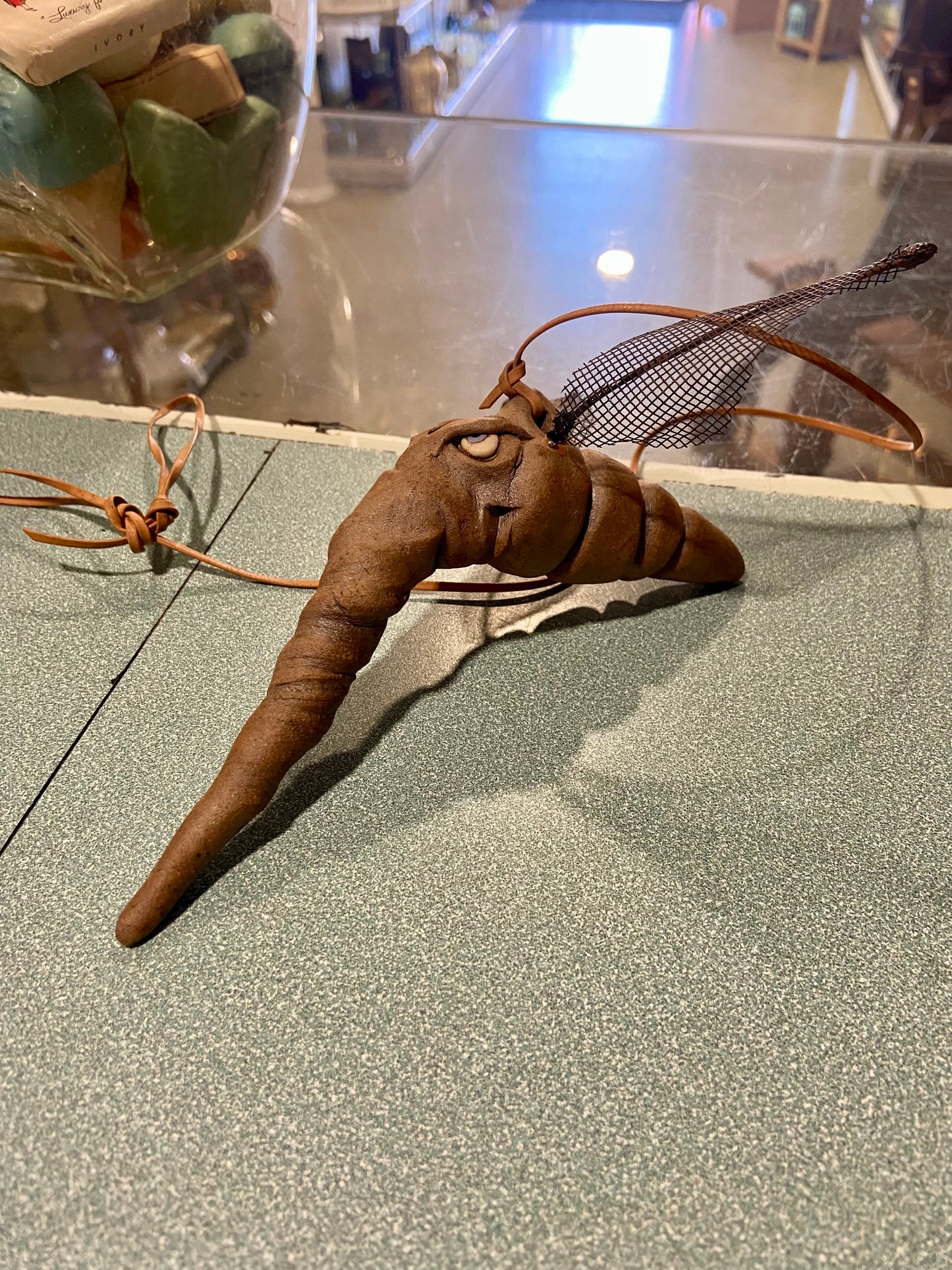 Handmade Clay Mosquito with Leather Hanging Strap