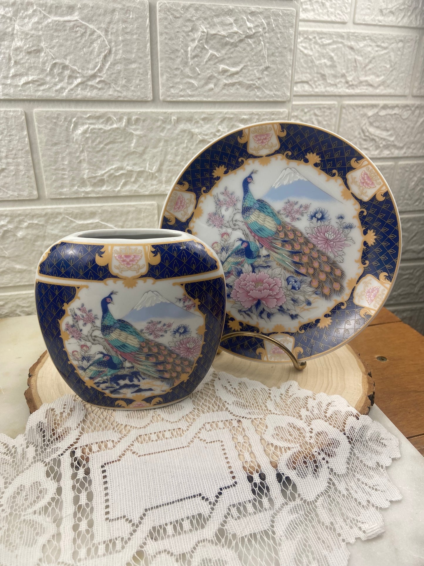 Small Ceramic Plate with Peacock / Lyrebird and Mountain Design
