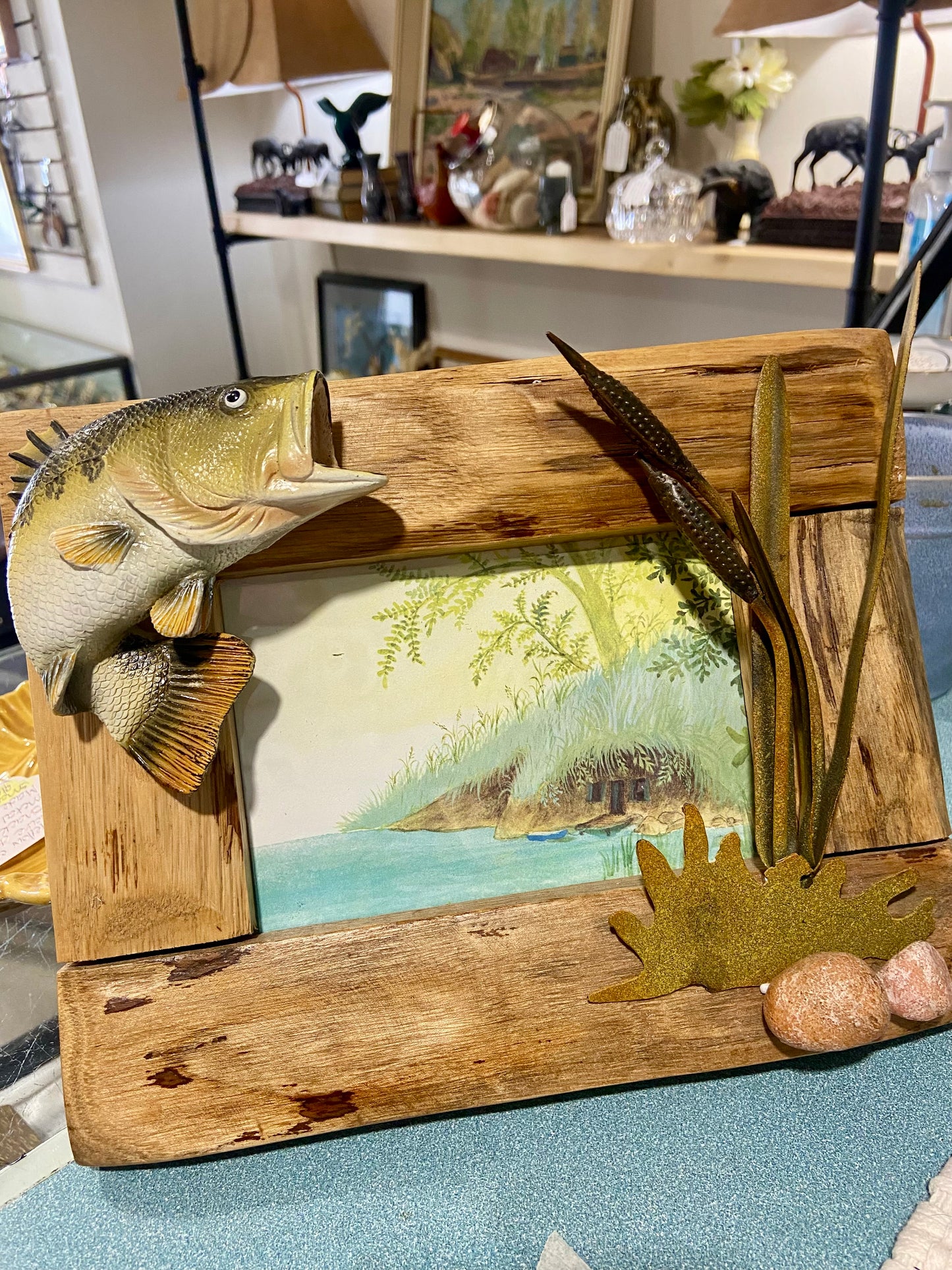 Fish-Themed Wooden Picture Frame with Metal Reeds | 5” x 4” Picture Size