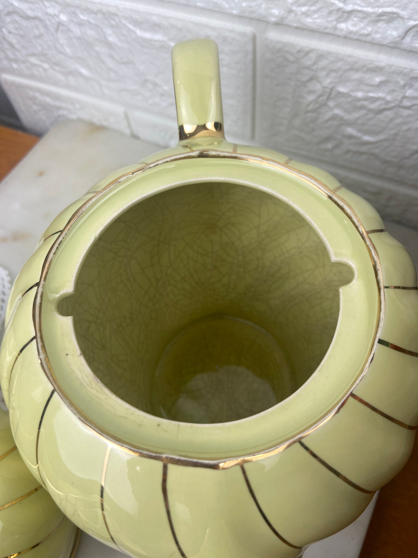 Sadler Yellow Rippled Teapot with Open Sugar Bowl and Creamer Set