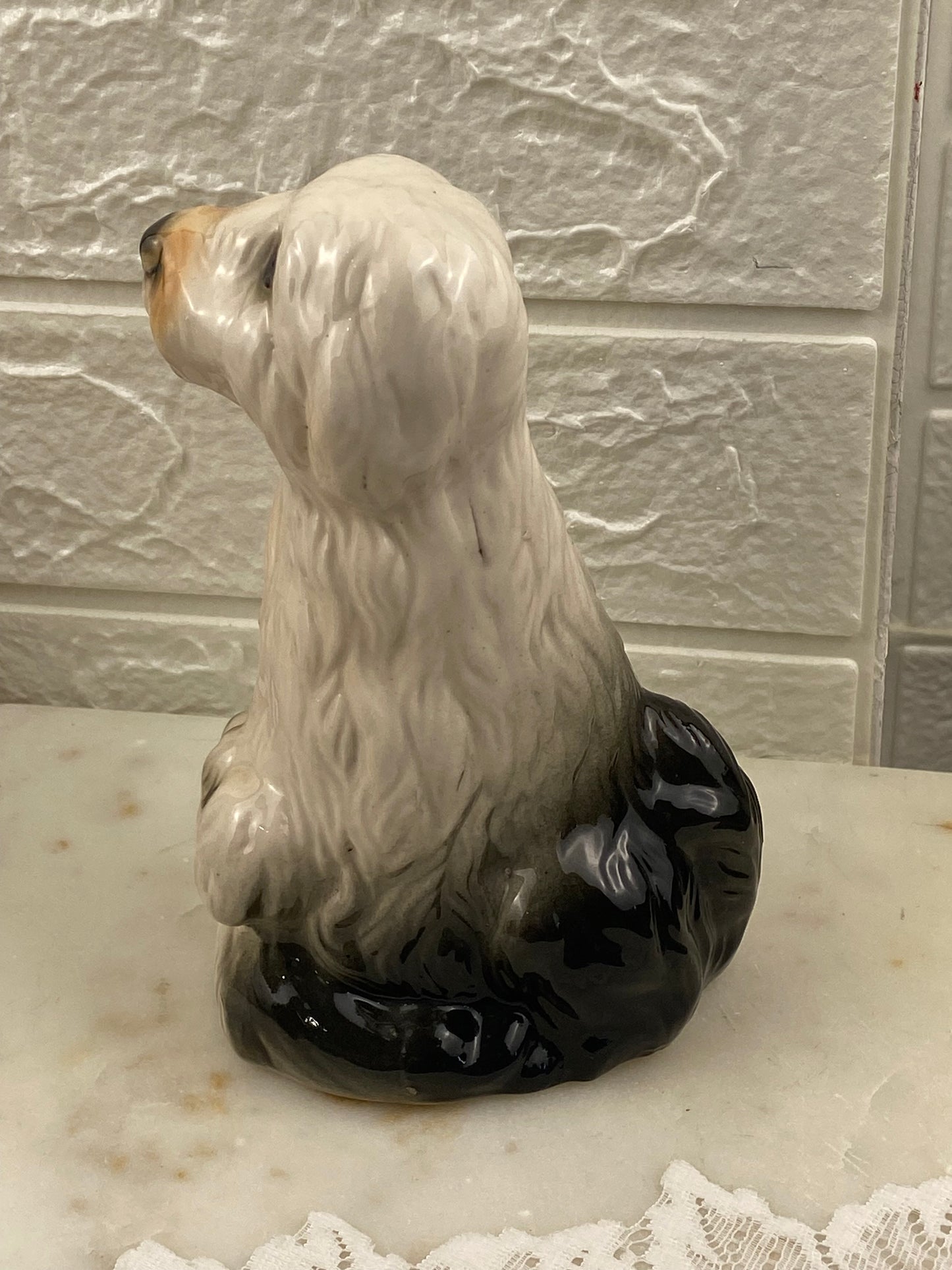 Hand Painted Porcelain Sheepdog with Puppies