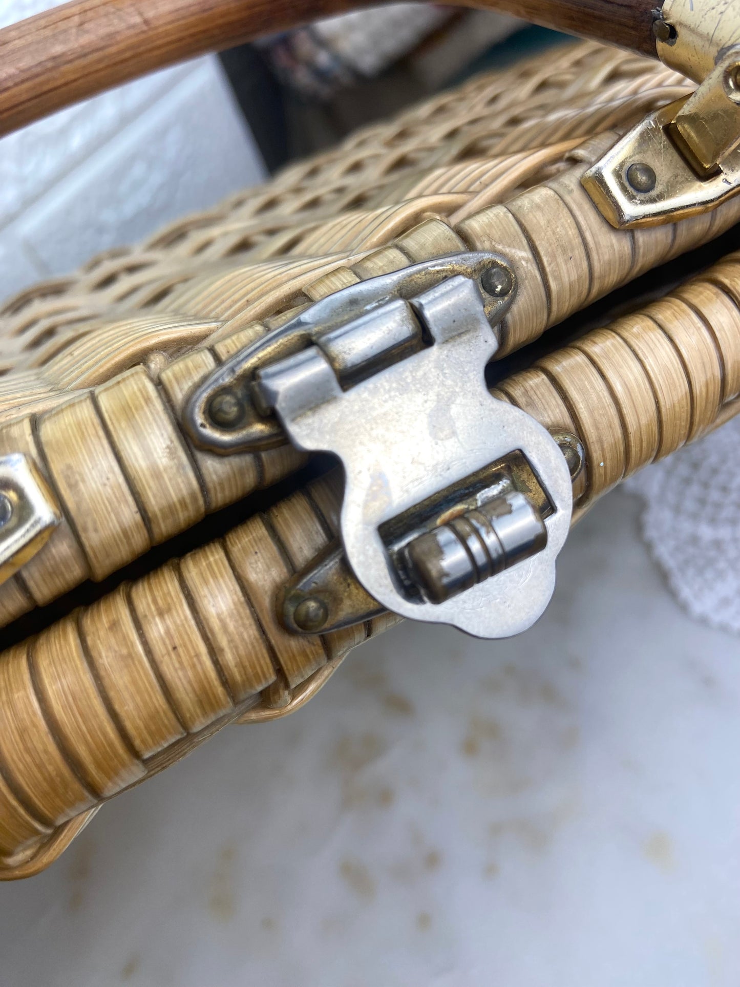 Plastic Coated Wicker Purse with Bamboo Handle