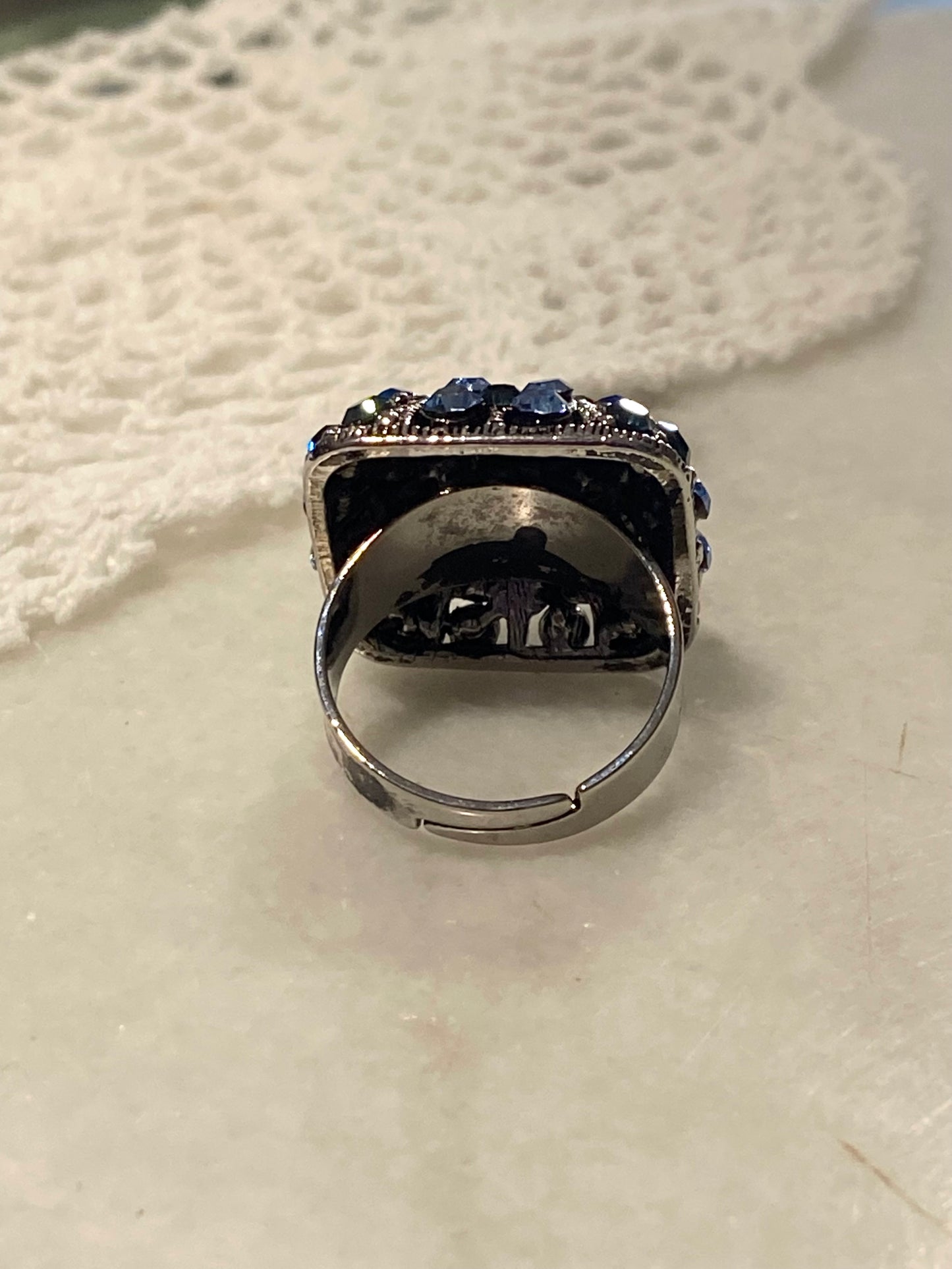 Sparkly Adjustable Ring with Blue Rhinestones