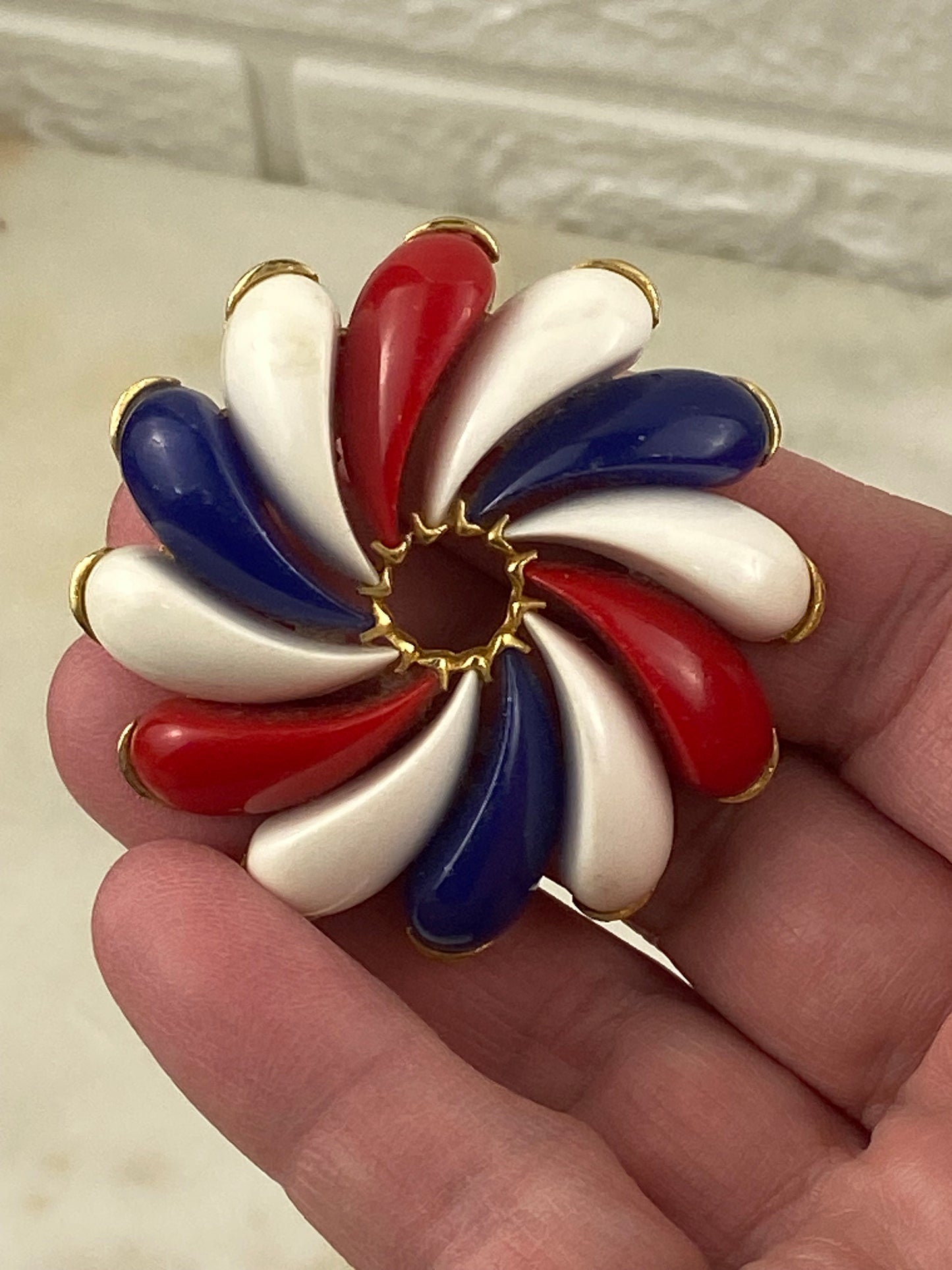 Red, White and Blue Pinwheel Brooch