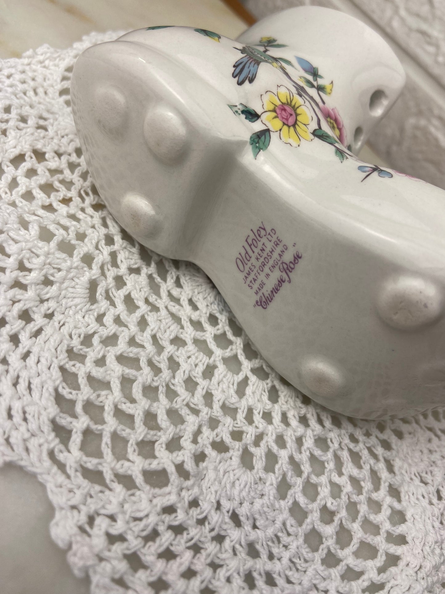 Old Foley James Kent Ltd. Porcelain Boot; Chinese Rose Pattern