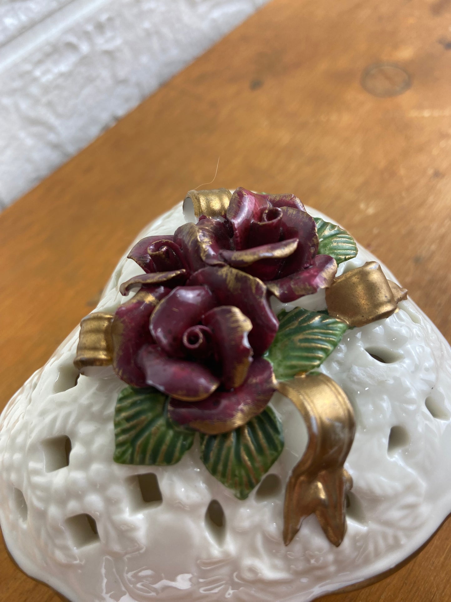 Ceramic Heart-Shaped Trinket Box with Floral Accents