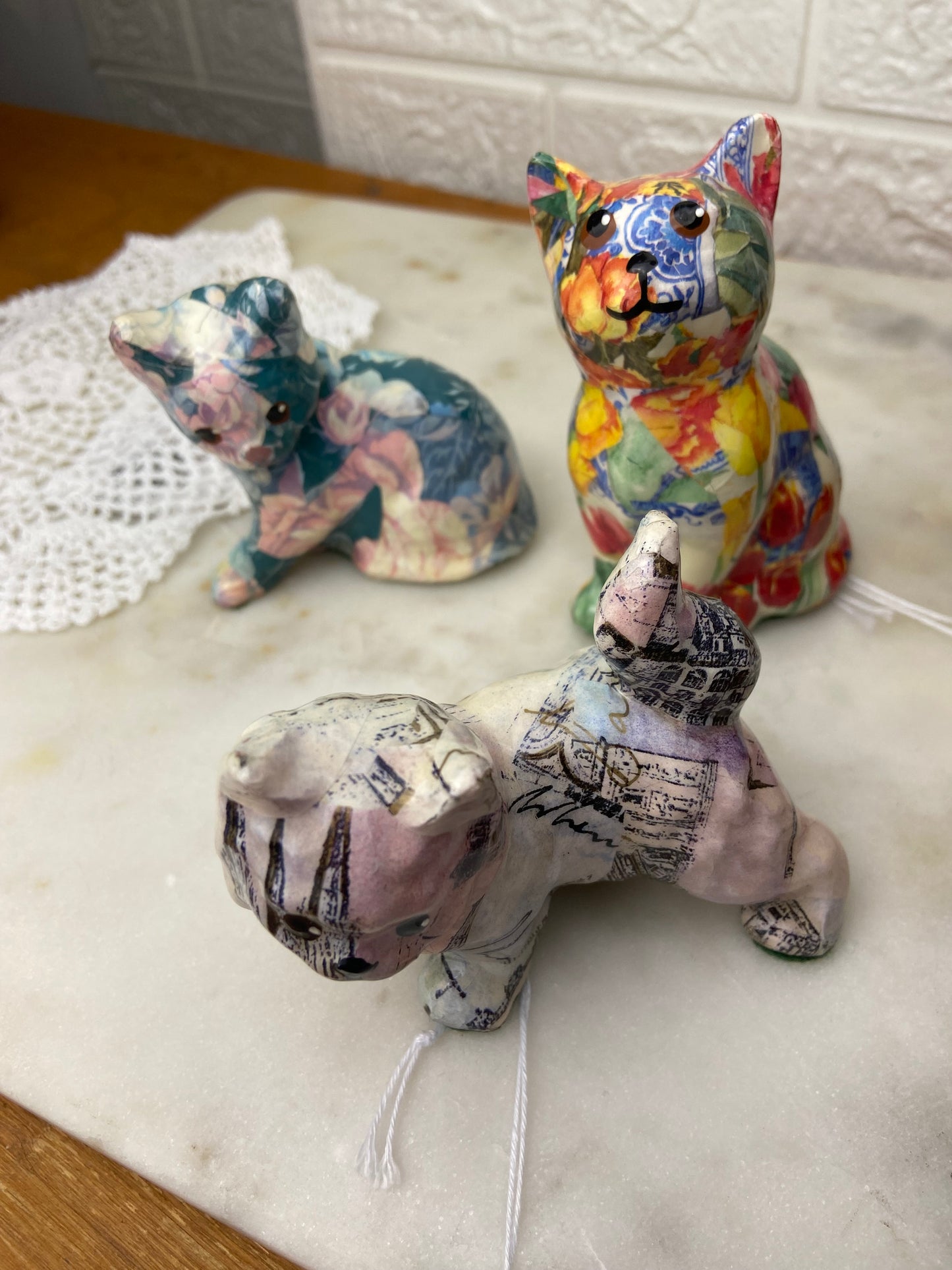 Vintage Decoupage Cat Figurine by Linda Edgington