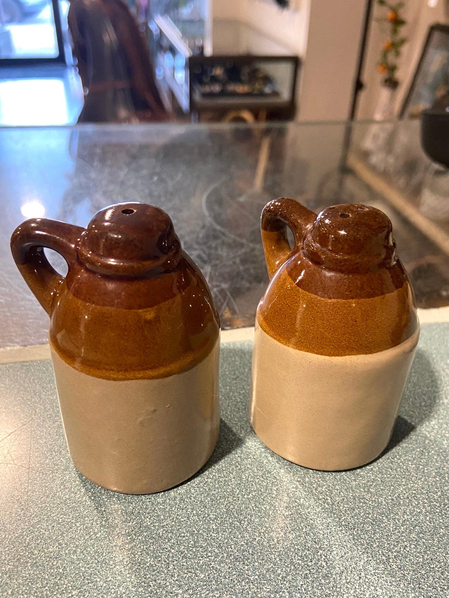 Pair of Mini Clay Brown Jugs | Novelty Salt & Pepper Shakers