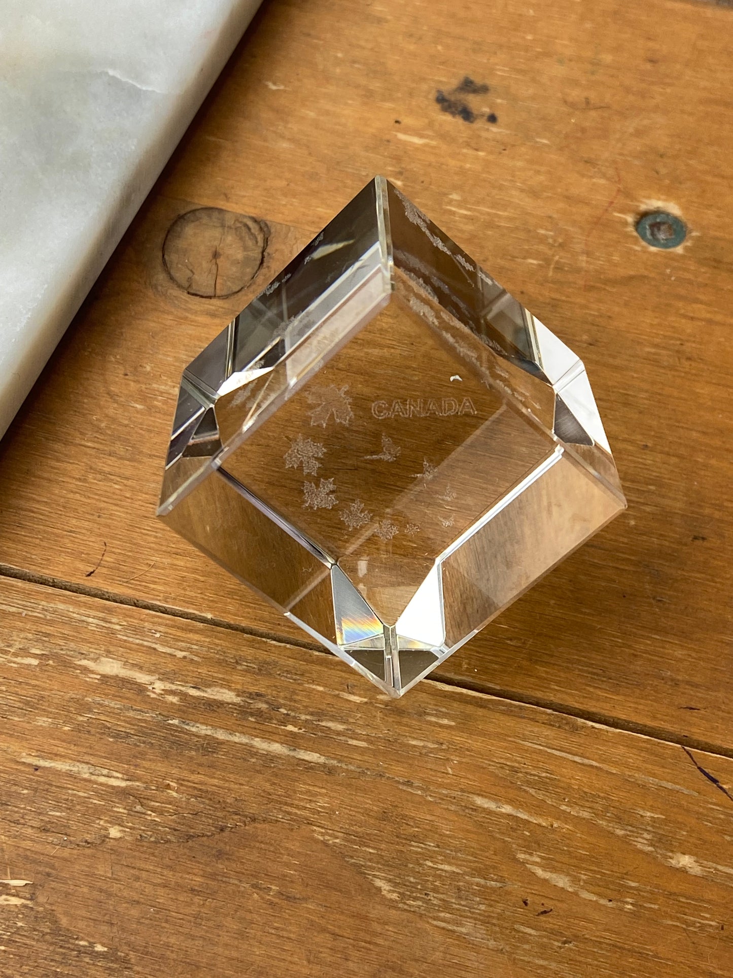 Square Crystal Paper Weight; Canada