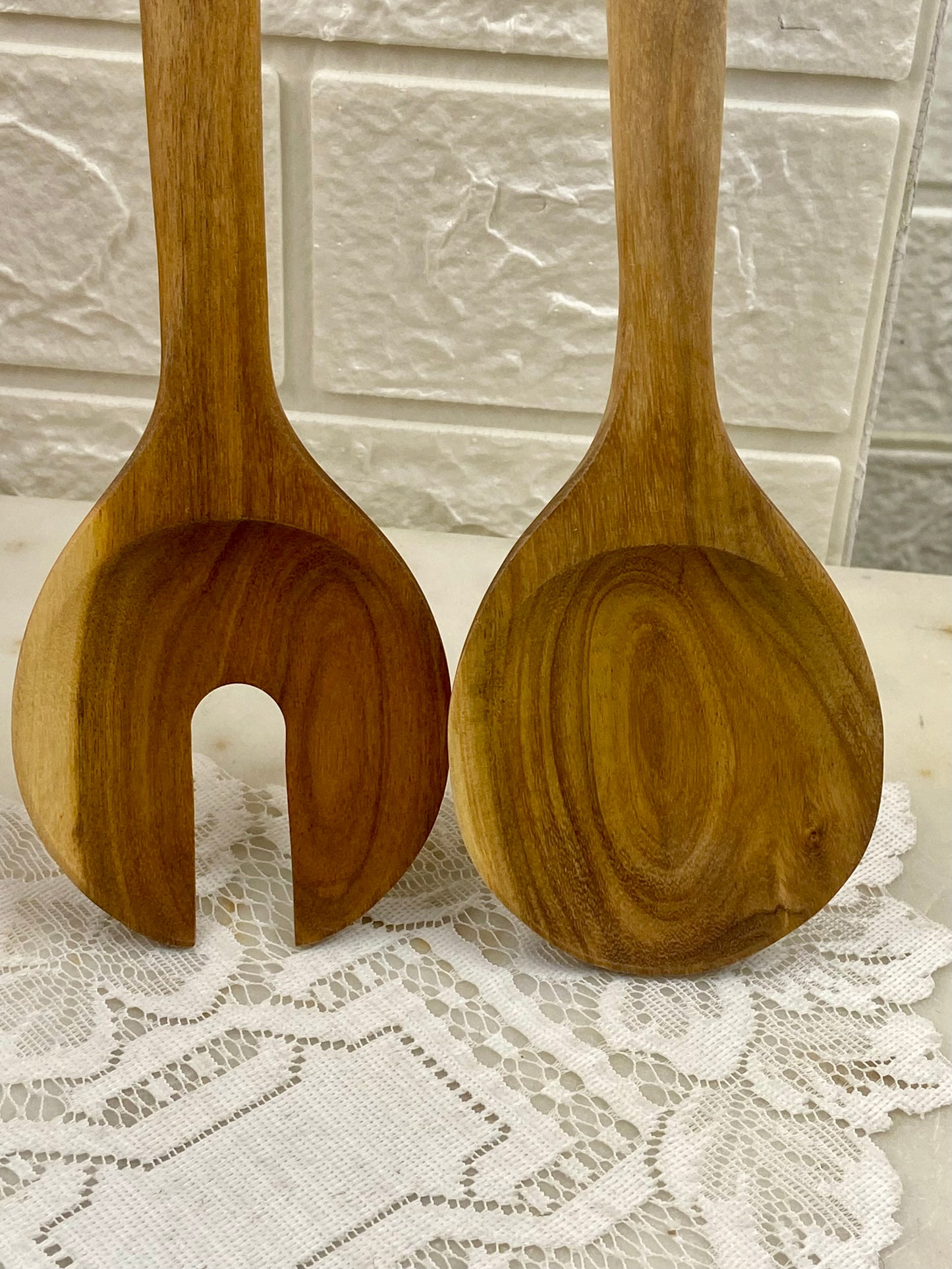 Pair of Handmade Wooden Salad Spoons with Parrots’ Heads