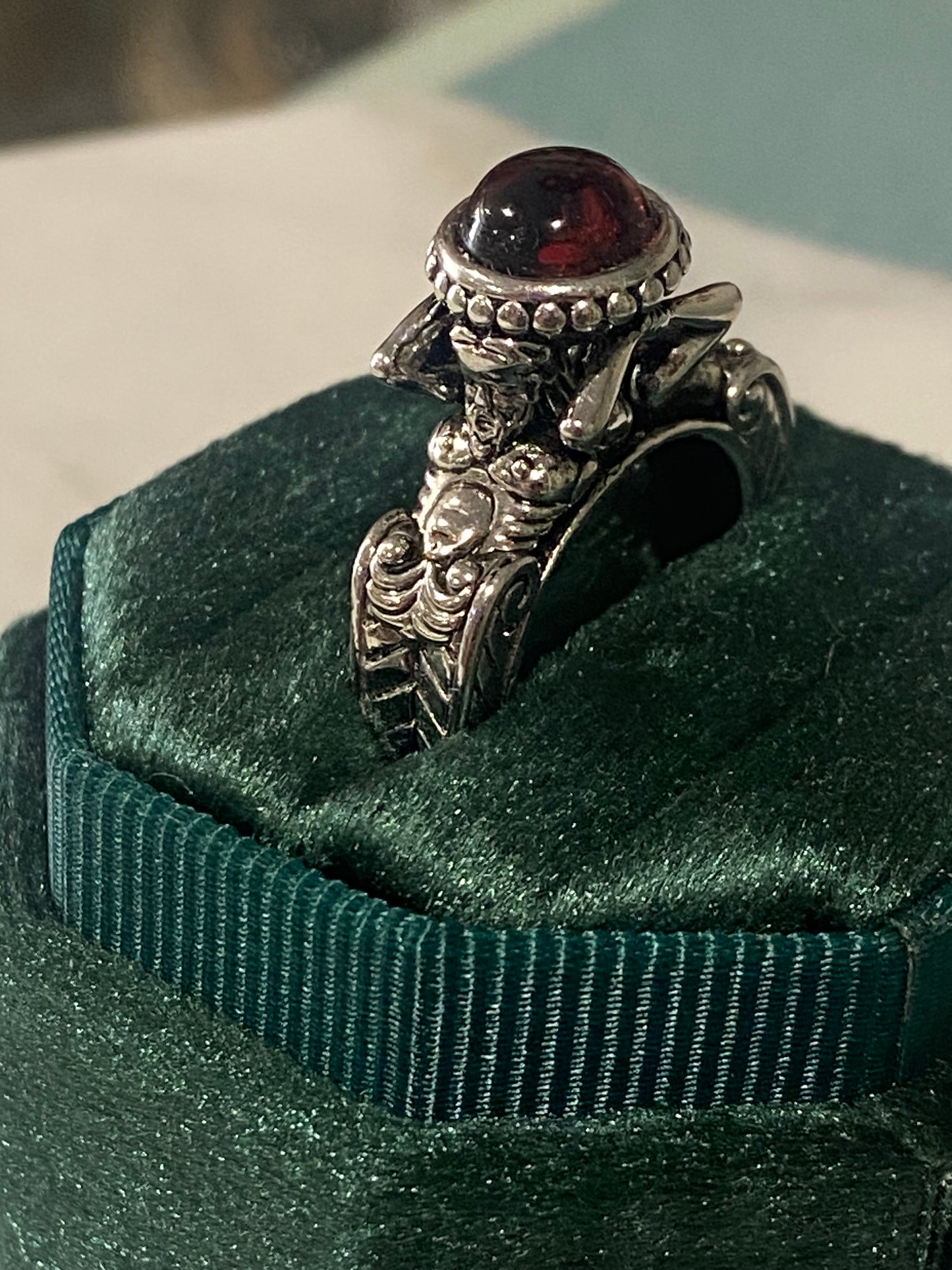 Metal Mermaid Ring with Red Stone/Glass Solitaire