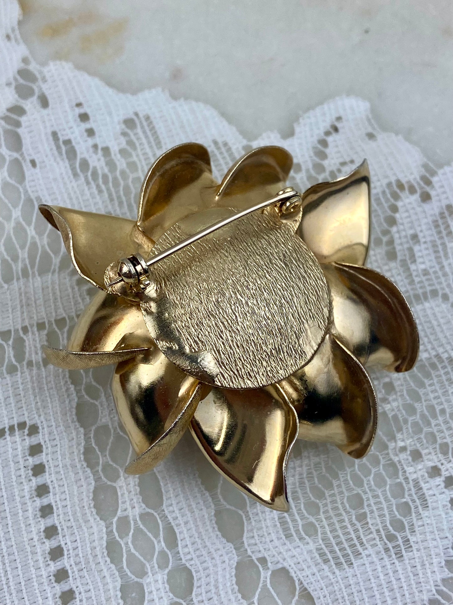 Gold-Tone Metal Rose-Head Brooch