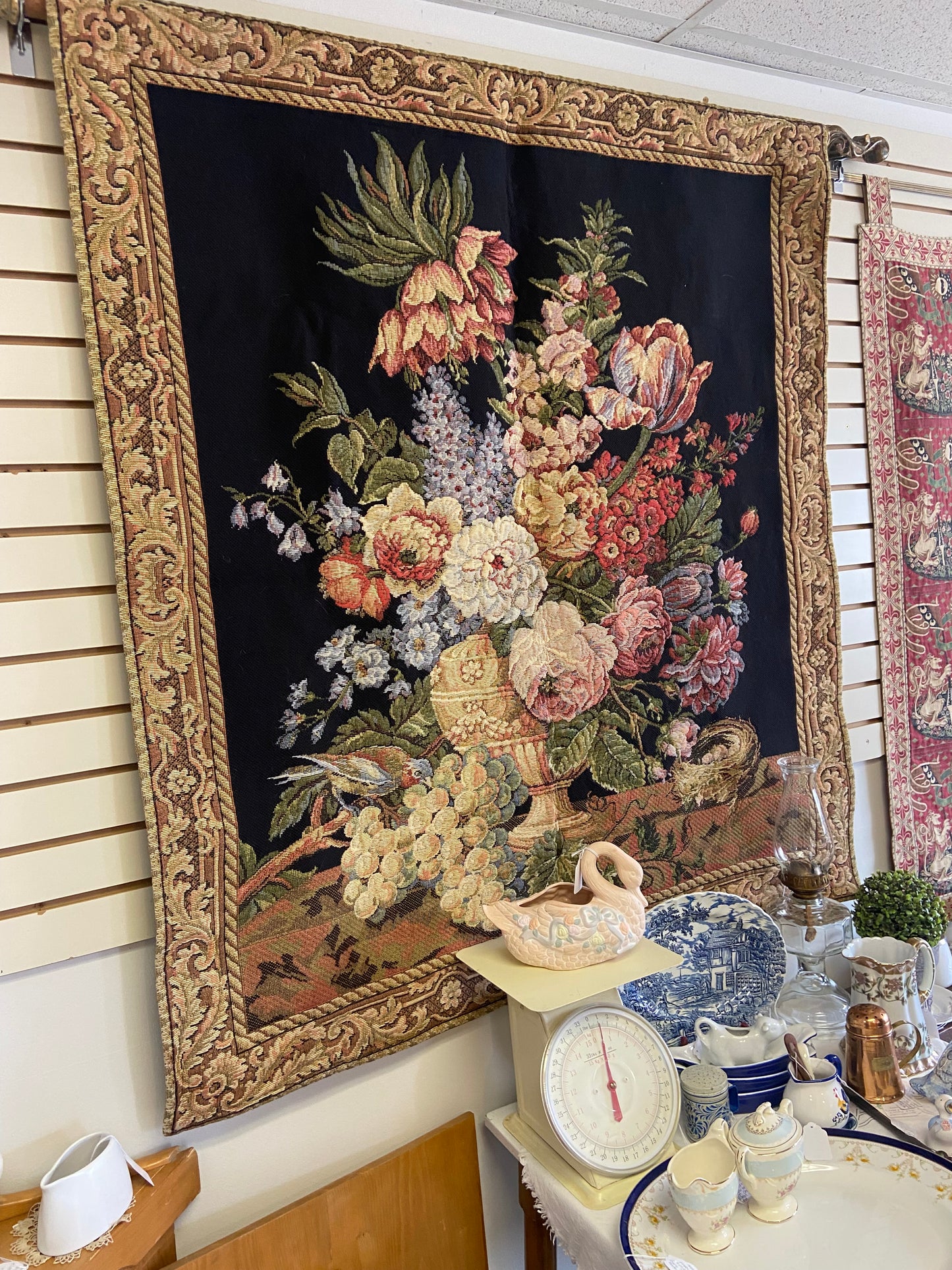 'Brussels Bouquet' by Baroque Painter Jan Davidsz de Heem; Large Tapestry with Wooden Rod