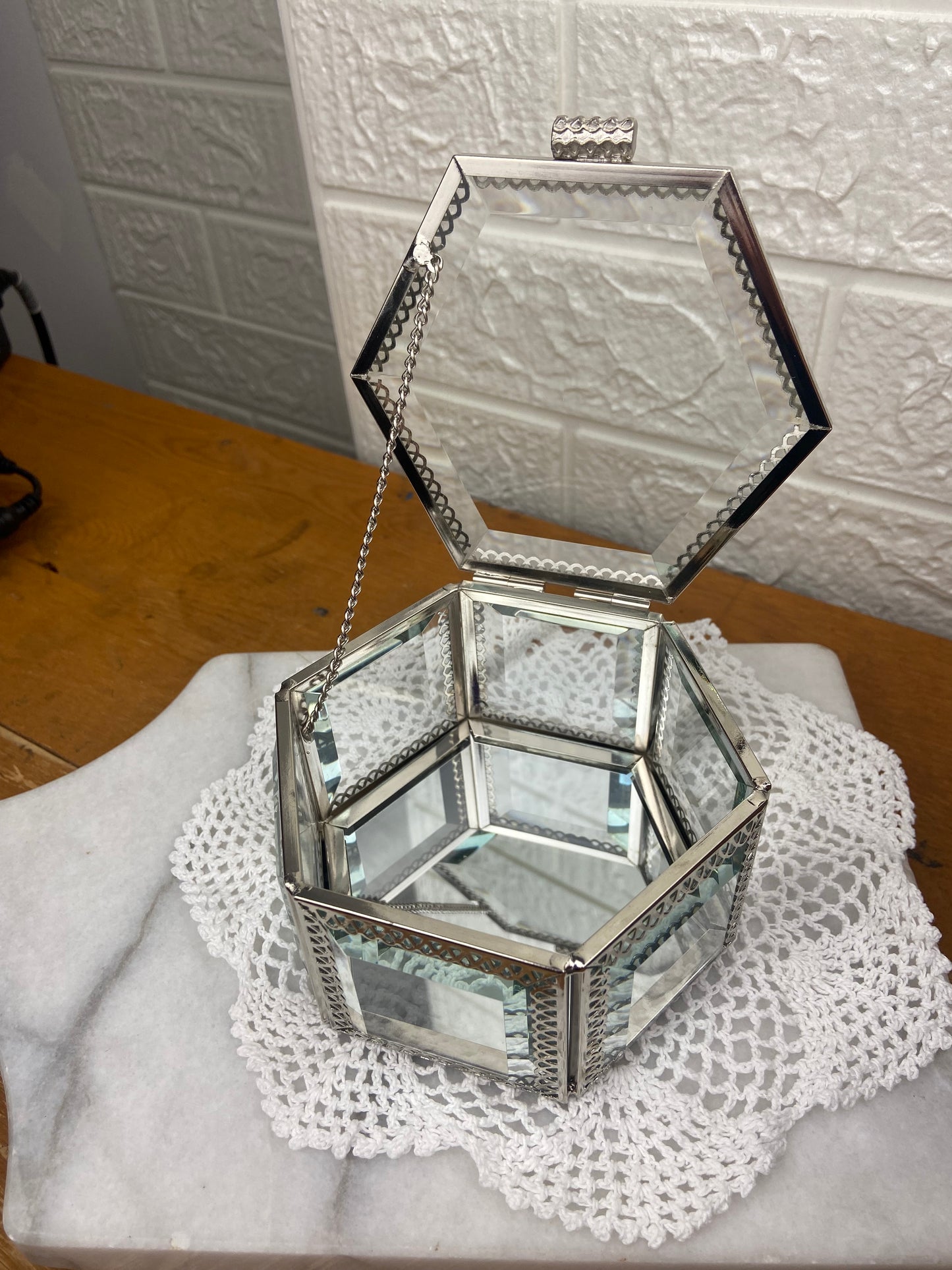 Hexagonal Bevelled Glass Jewelry Box