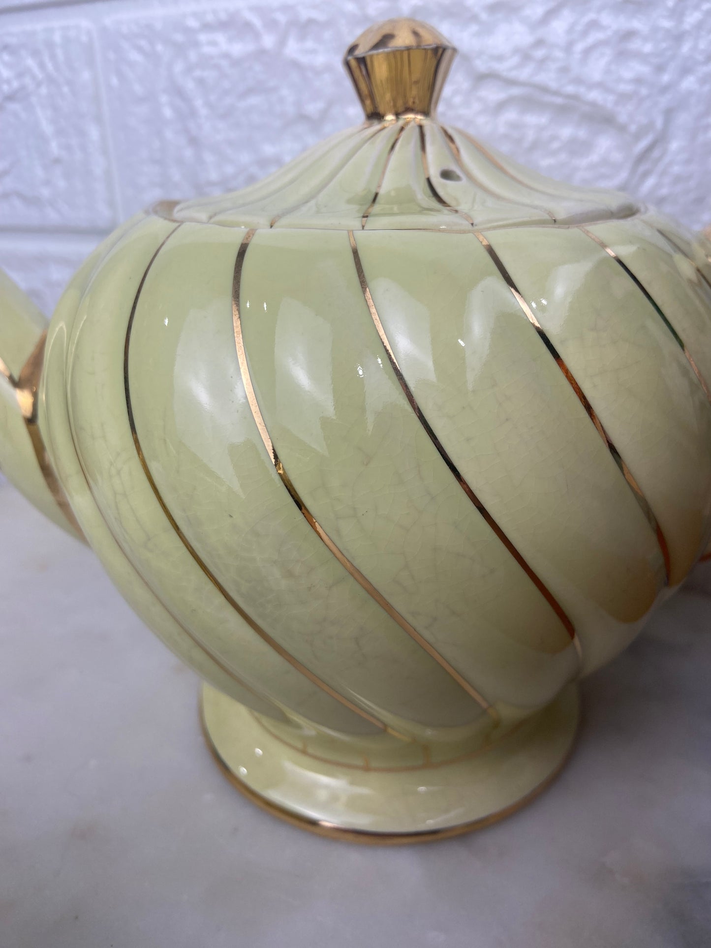 Sadler Yellow Rippled Teapot with Open Sugar Bowl and Creamer Set