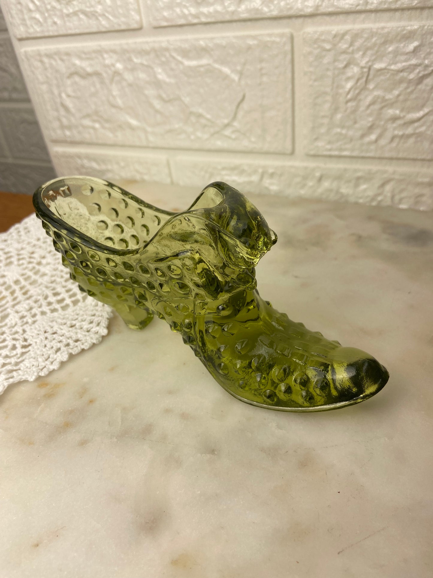 Fenton Glass Hobnail Shoe with Cat's Head