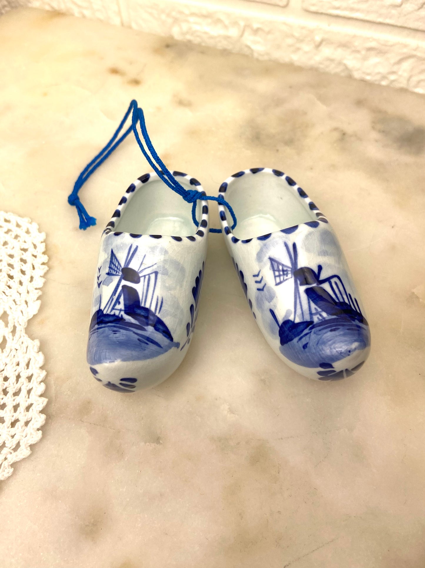 Pair of Small Delft-Style Porcelain Clogs