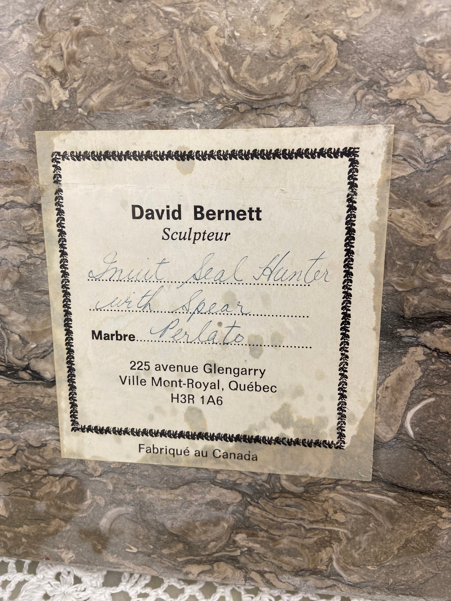 Marble Carving, Inuit Seal Hunter with Spear by David Bennett