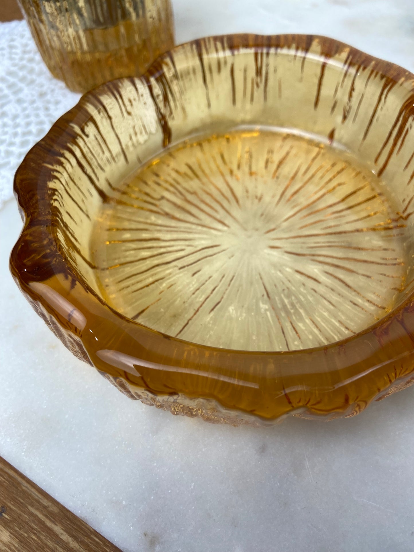 Amber Glass Ashtray and Lighter Set; MCM