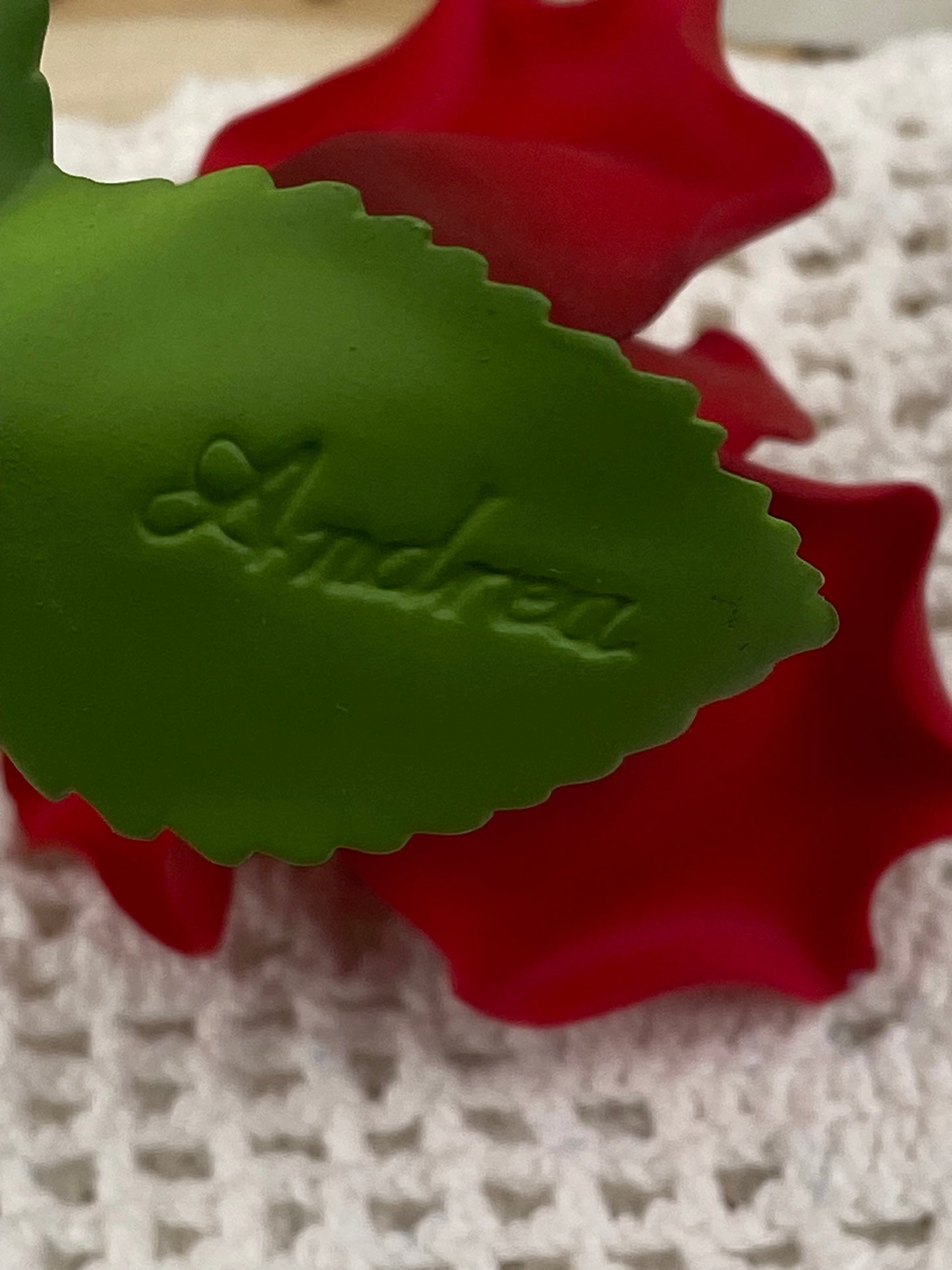 Red Bisque Porcelain Rose with Long Green Stem | Andrea by Sadak