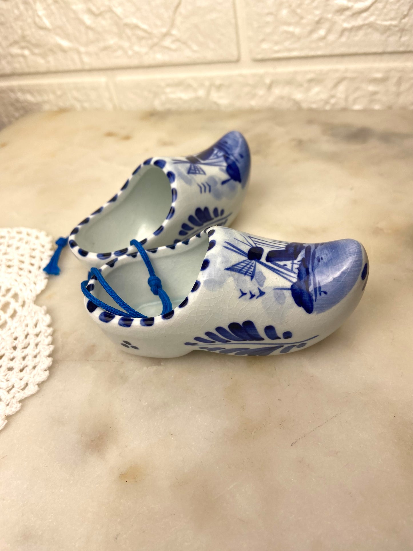 Pair of Small Delft-Style Porcelain Clogs