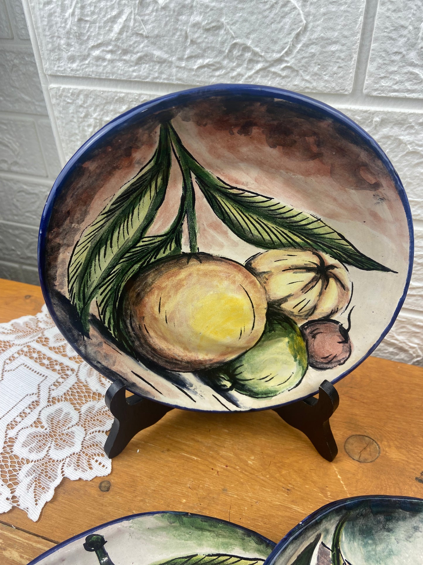Hand Painted Terracotta Collector’s Plate: Fruit Design 8”