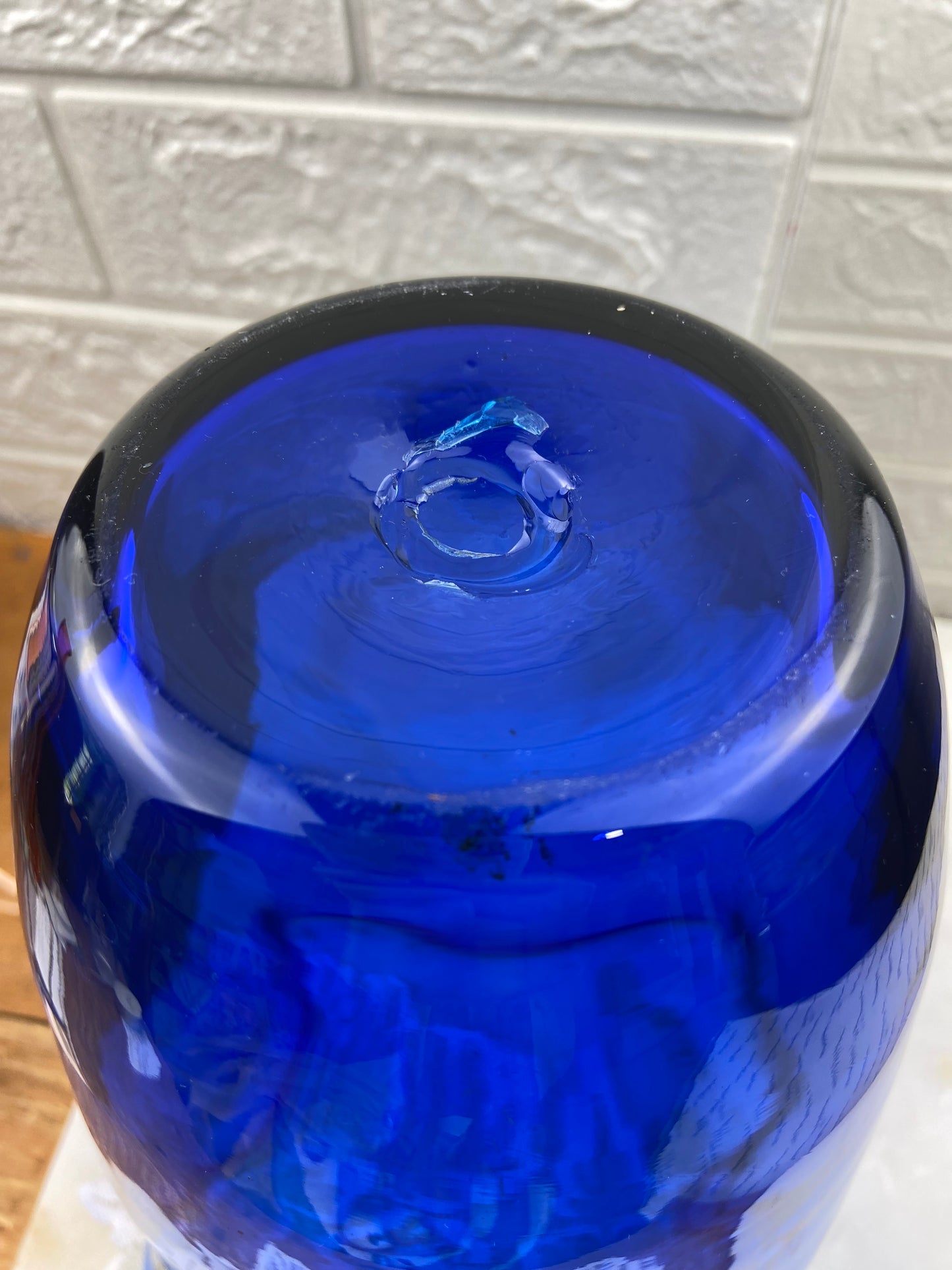 9.25” Cobalt Blue Hand Blown Glass Handkerchief Vase