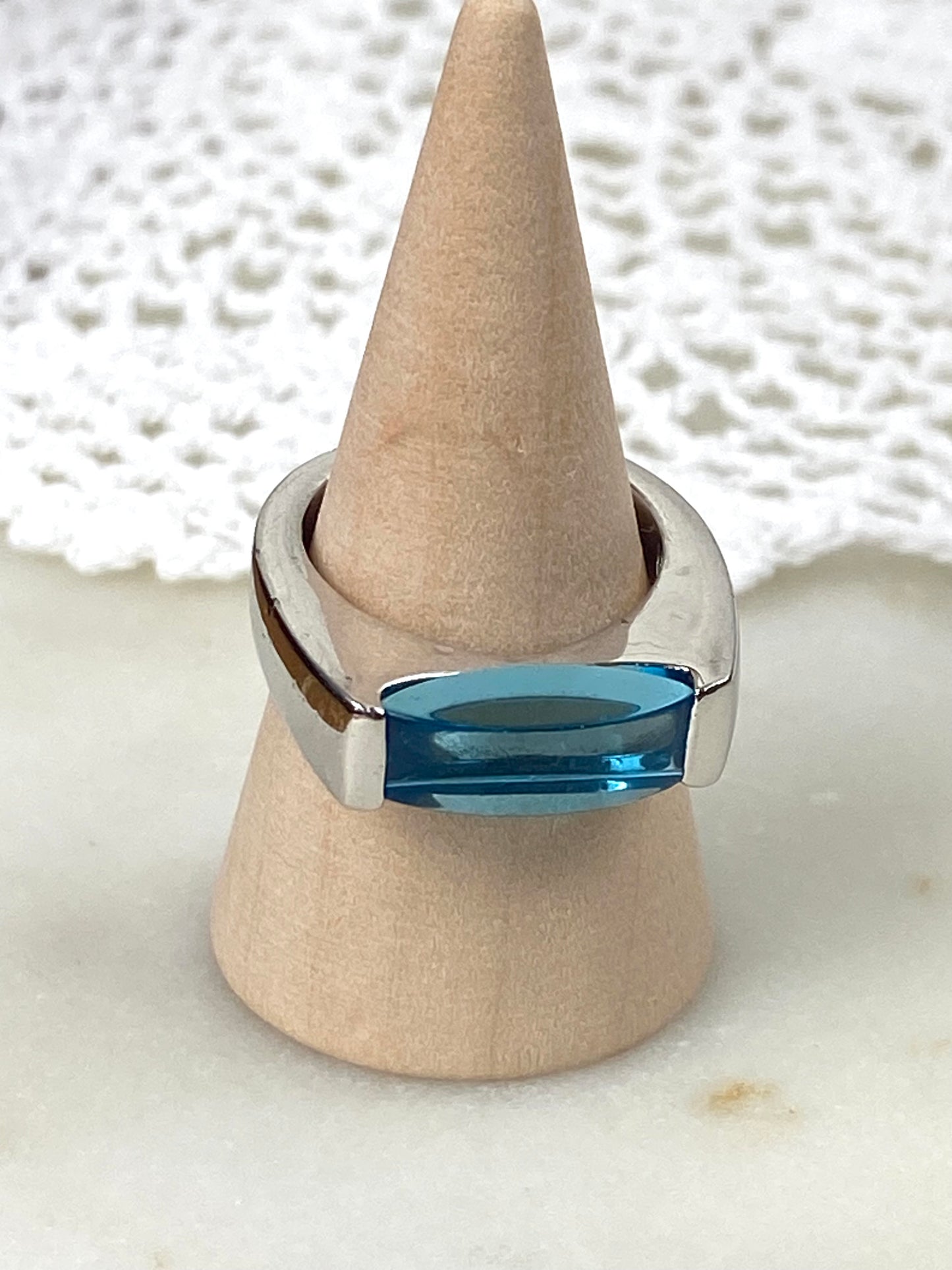 Elegant Blue Solitaire Ring by Camille Lucie
