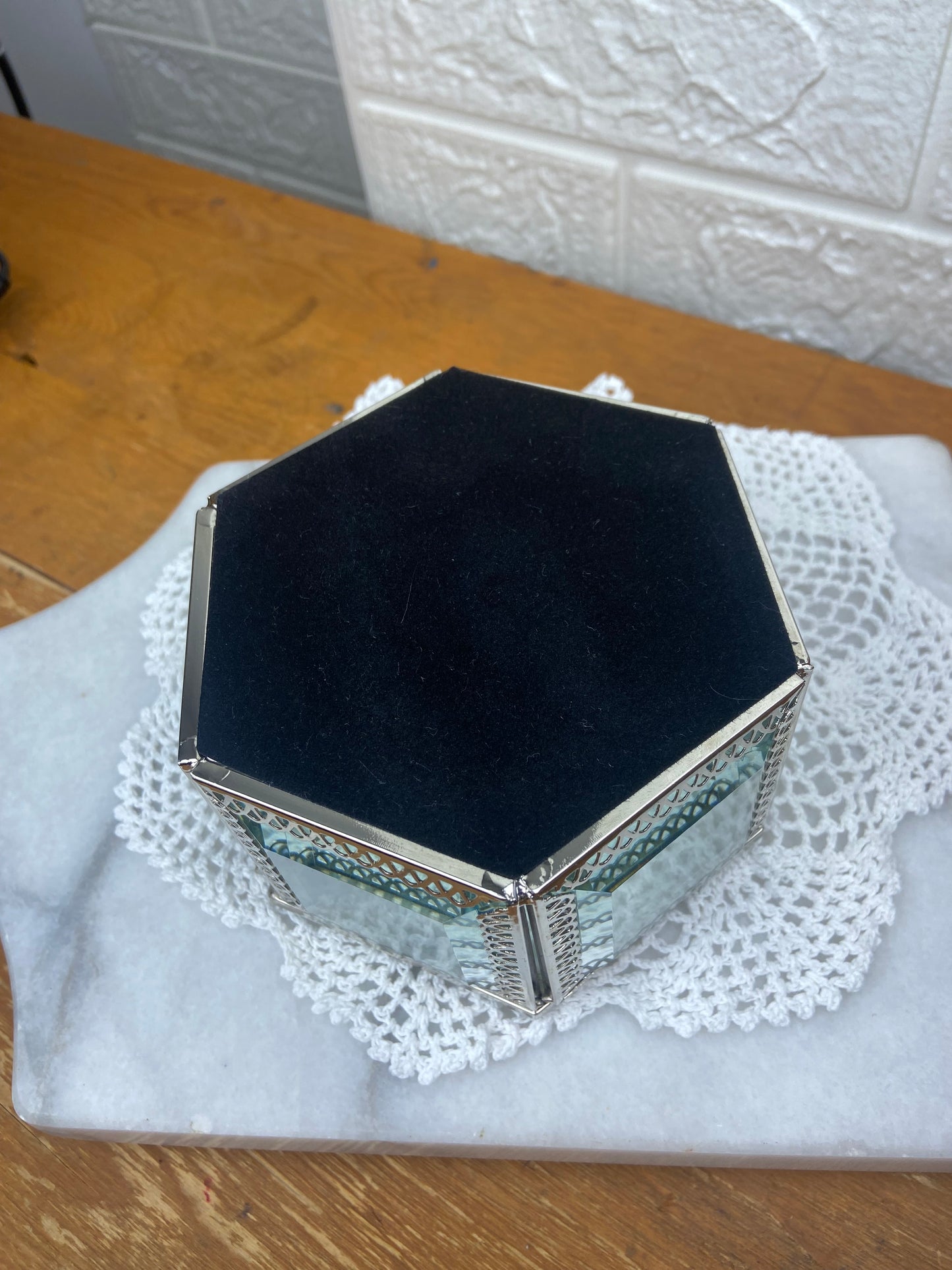 Hexagonal Bevelled Glass Jewelry Box