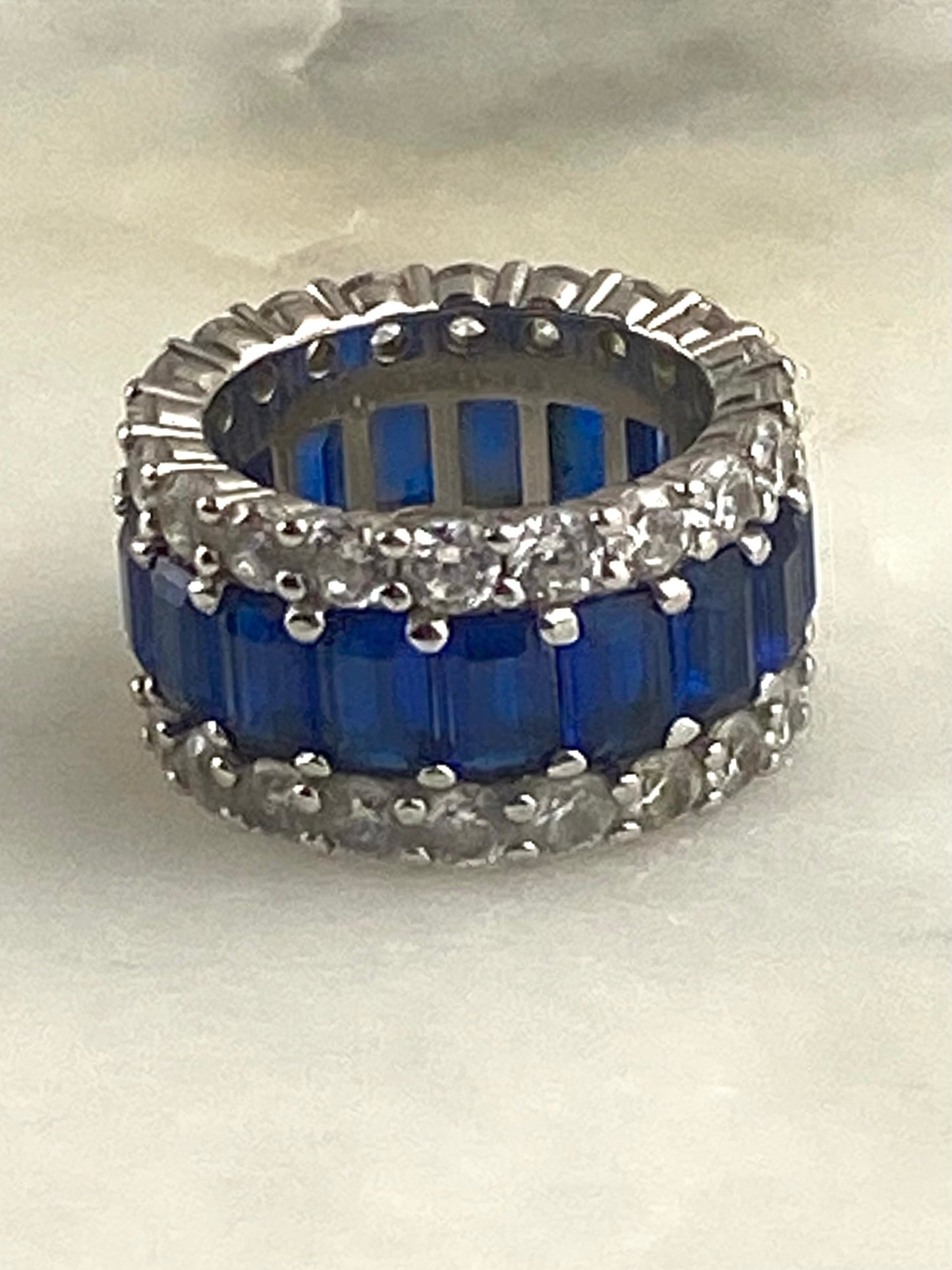 Blue and White Sapphire Eternity Ring | Sterling Silver 925 by Italo Jewelry