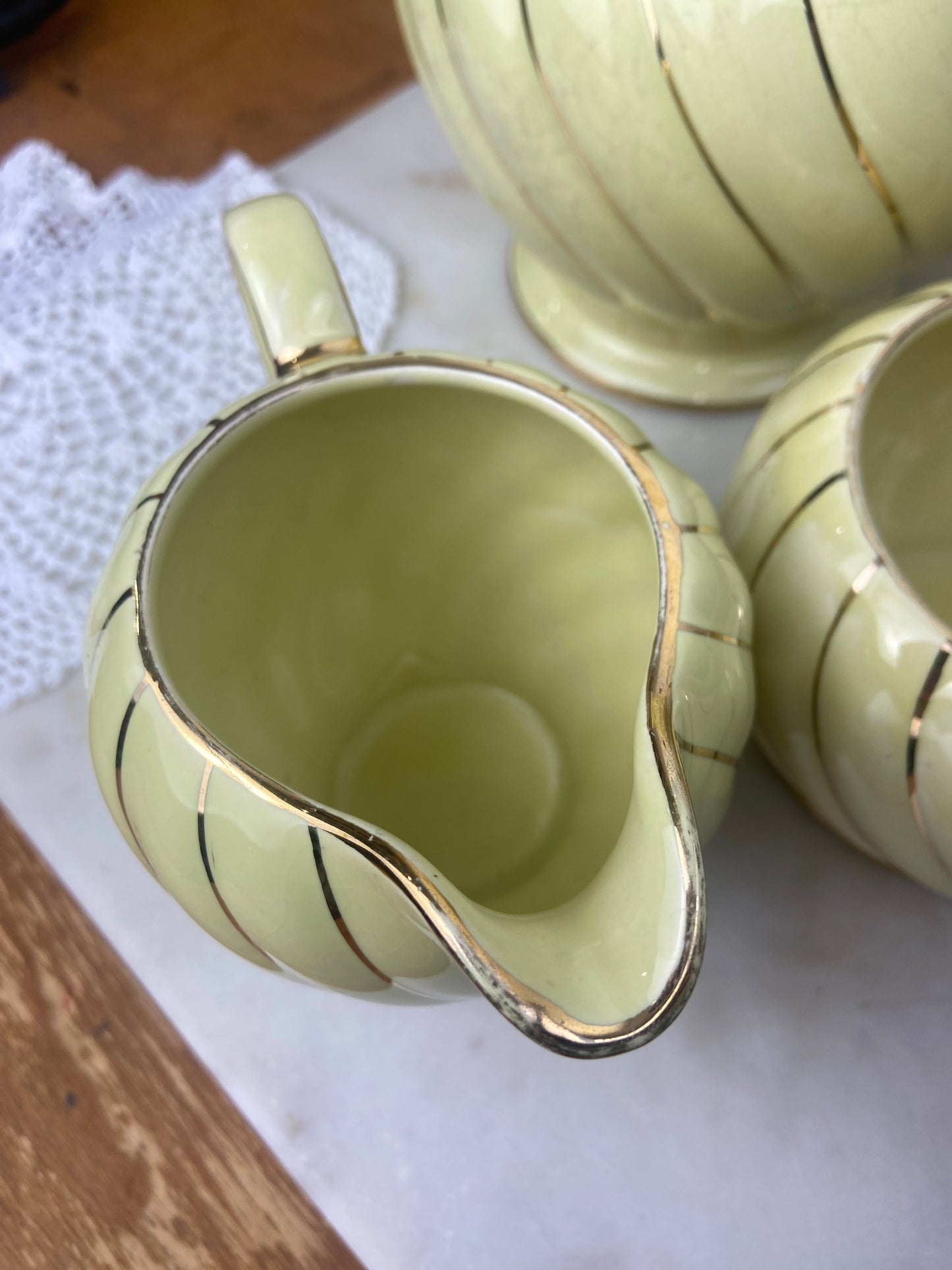 Sadler Yellow Rippled Teapot with Open Sugar Bowl and Creamer Set