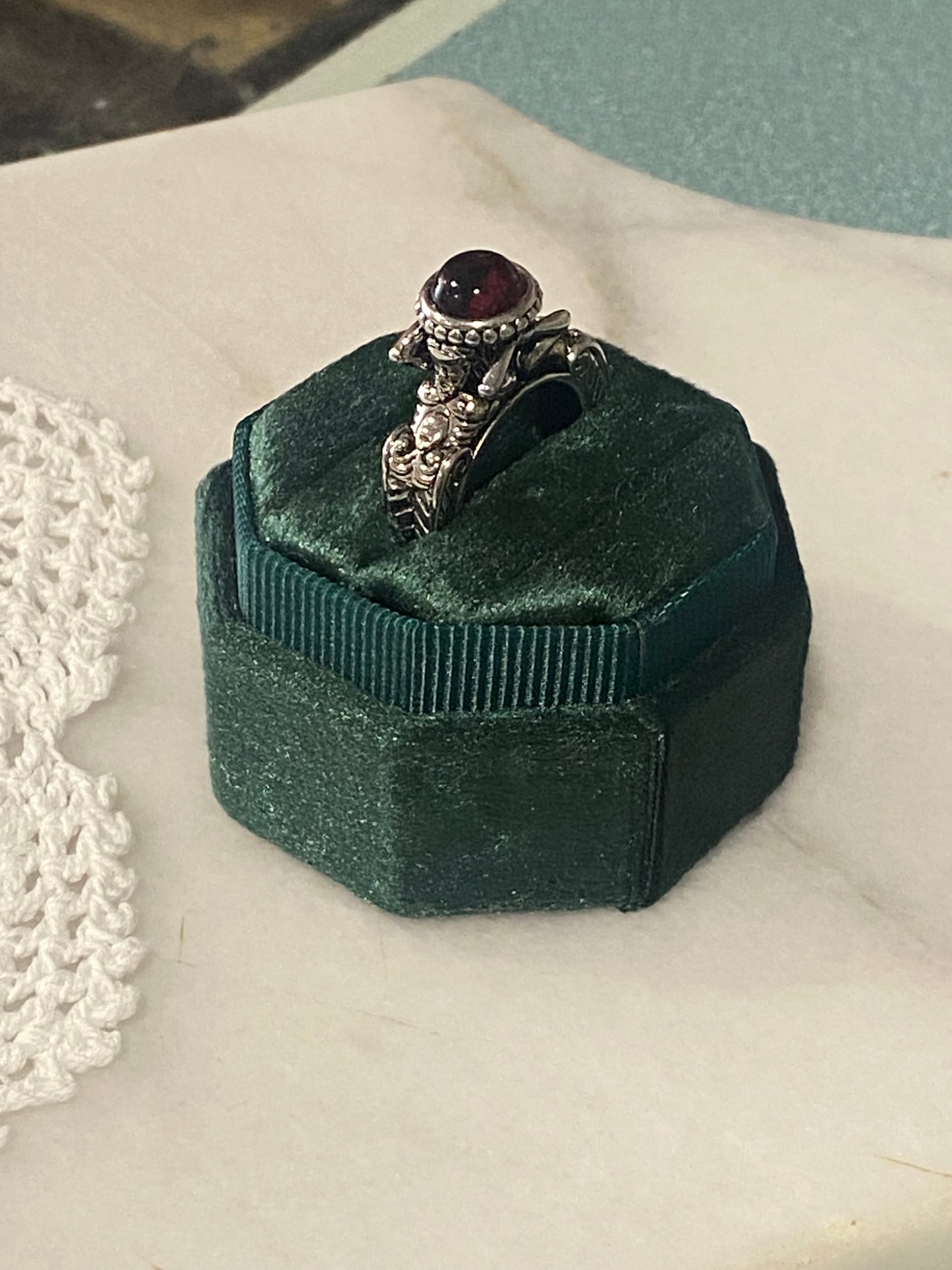 Metal Mermaid Ring with Red Stone/Glass Solitaire