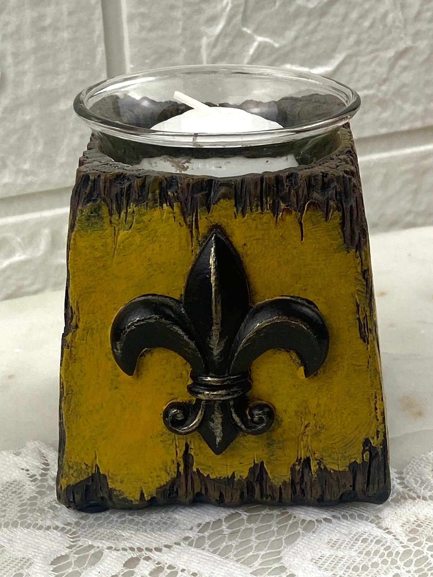 Resin Candle Votive with Fleur-De-Lis
