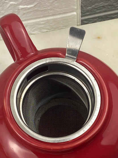 Red Teapot with Metal Strainer