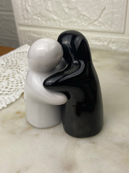 Ceramic Black & White Hugging Ghosts Salt & Pepper Shakers