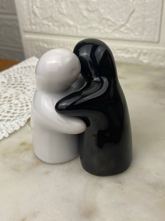 Ceramic Black & White Hugging Ghosts Salt & Pepper Shakers