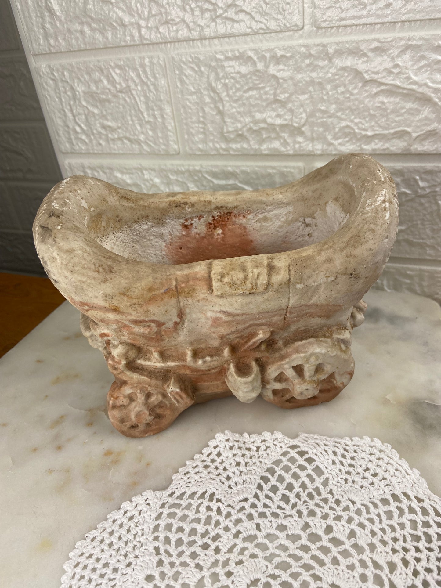 Marbled Clay Wagon Planter by Comanche Pottery