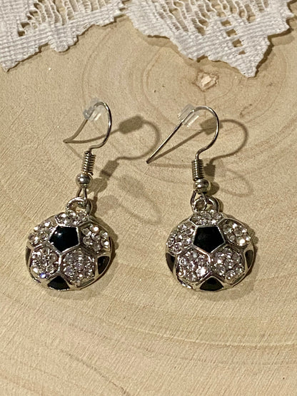 Glitzy Soccer Ball Earrings [Hooks]