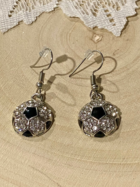 Glitzy Soccer Ball Earrings [Hooks]