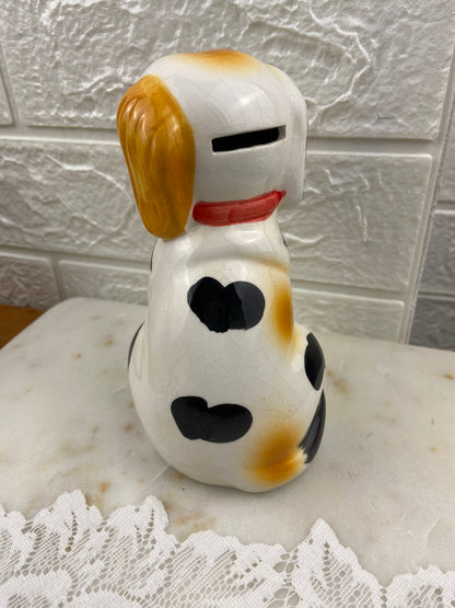 Hand Painted Ceramic Dog Coin Bank