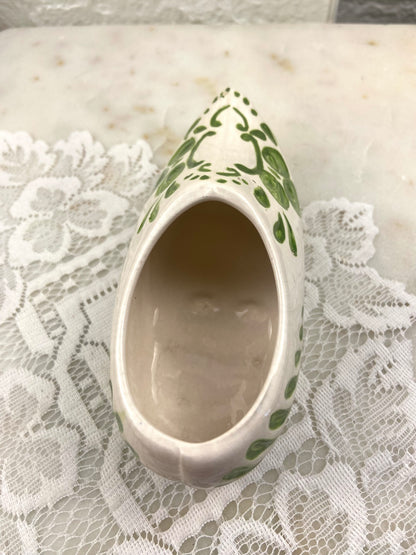 Hand Painted Green and Cream Ceramic Clog by Cresteramics, BC