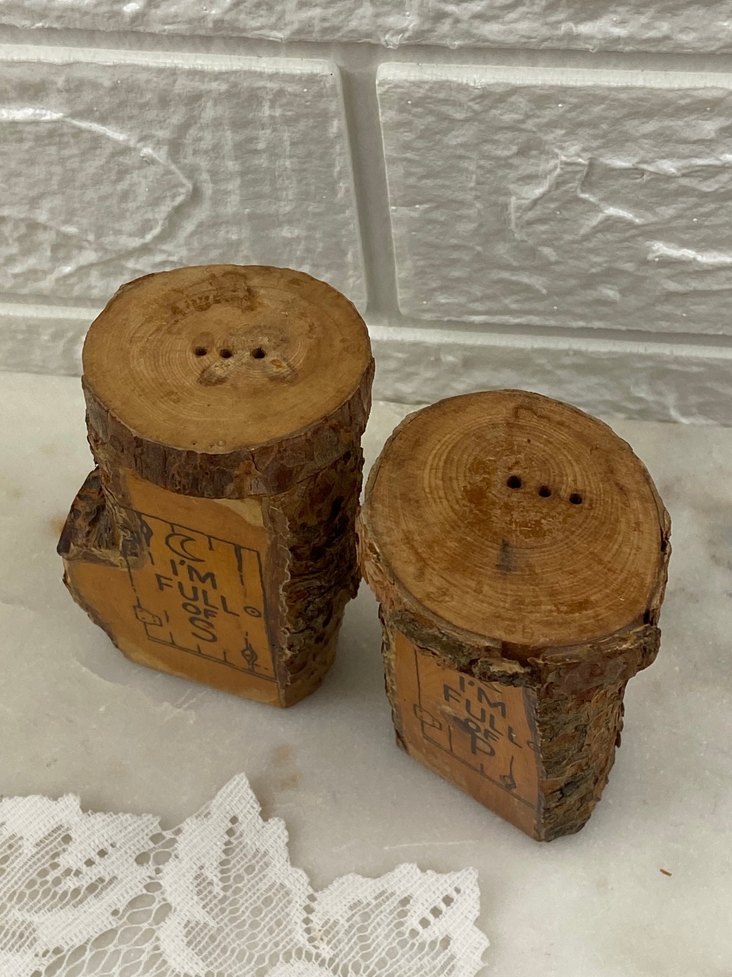 Pair of Rustic Wood ‘Outhouse’-Shaped  Salt & Pepper Shakers