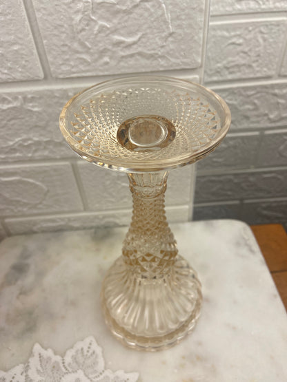 8” Champagne-Coloured Pressed Glass Bella Pedestal Candle Holder